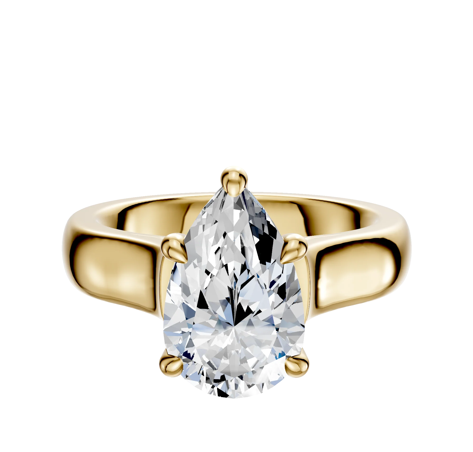 14K Yellow Gold 4 Prong Hidden Halo Cathedral Dome 4.0mm Engagement Ring