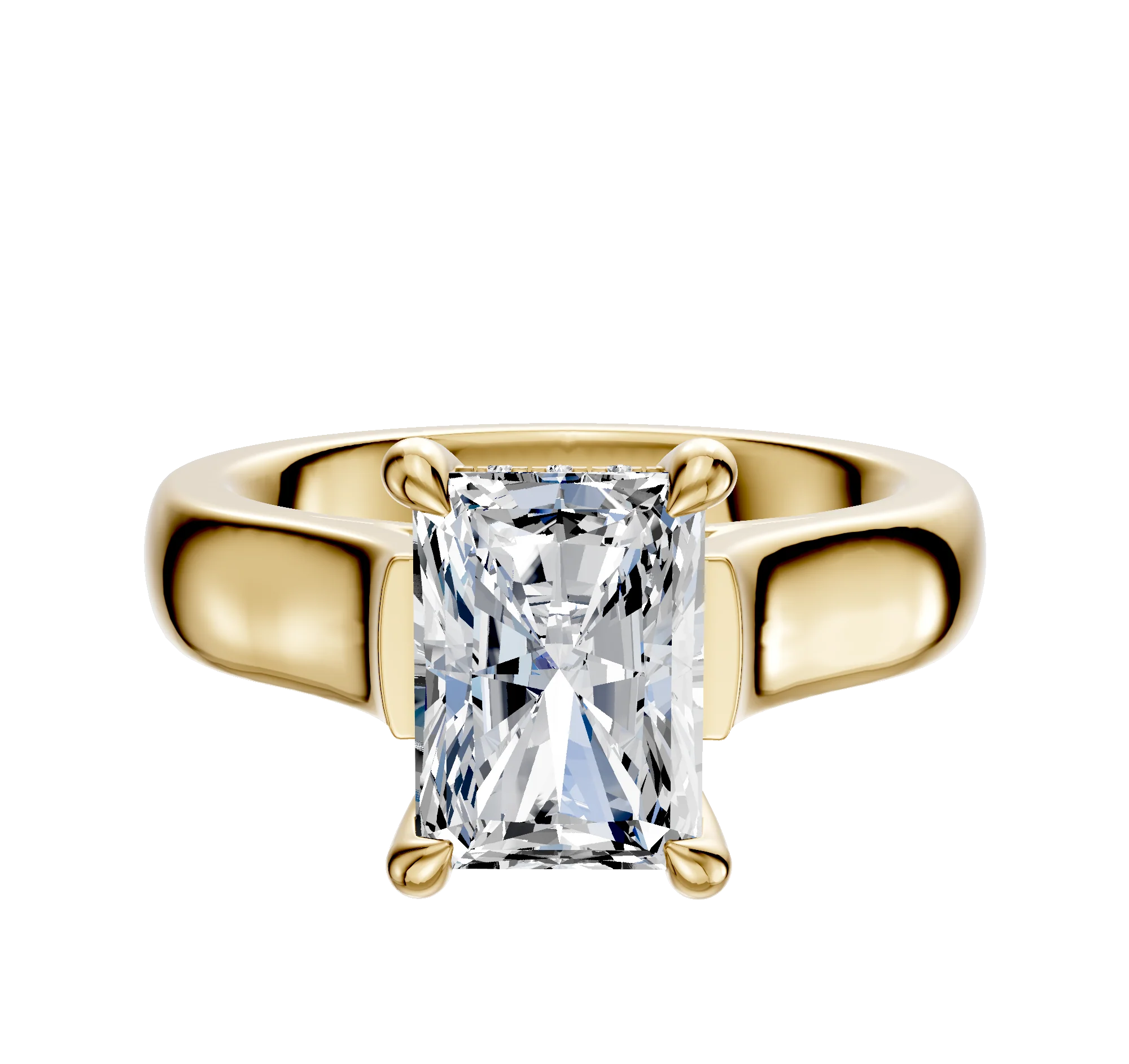 14K Yellow Gold 4 Prong Hidden Halo Cathedral Dome 4.0mm Engagement Ring