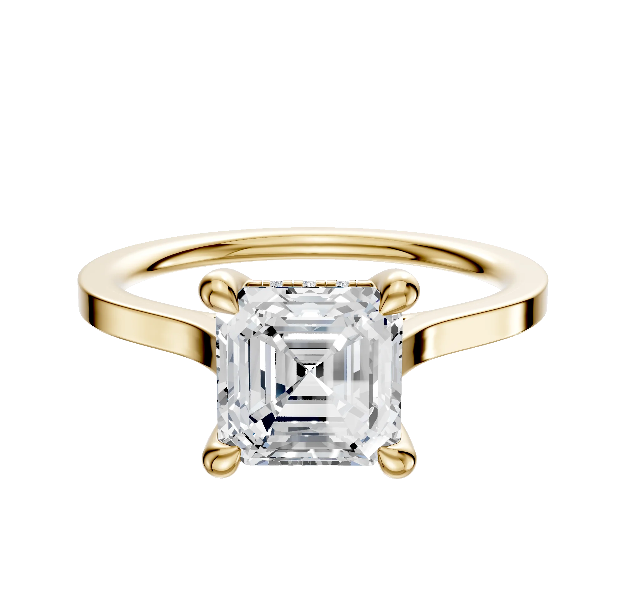 14K Yellow Gold 4 Prong Hidden Halo Cathedral Flat 1.5mm Engagement Ring