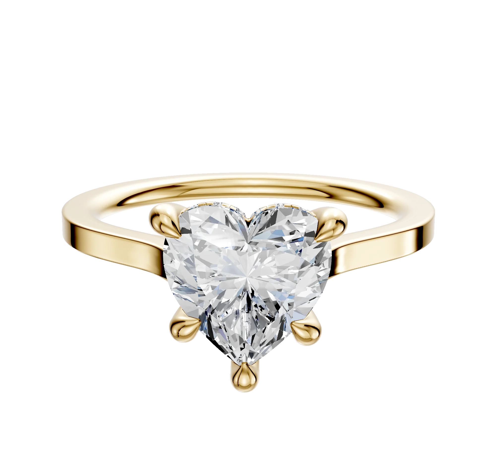 14K Yellow Gold 4 Prong Hidden Halo Cathedral Flat 1.5mm Engagement Ring