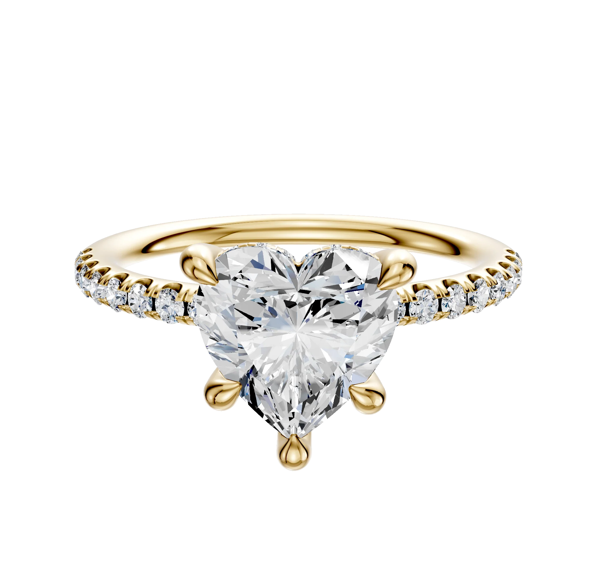 14K Yellow Gold 4 Prong Hidden Halo Classic Dome 1-Row-Pave 2.5mm Engagement Ring