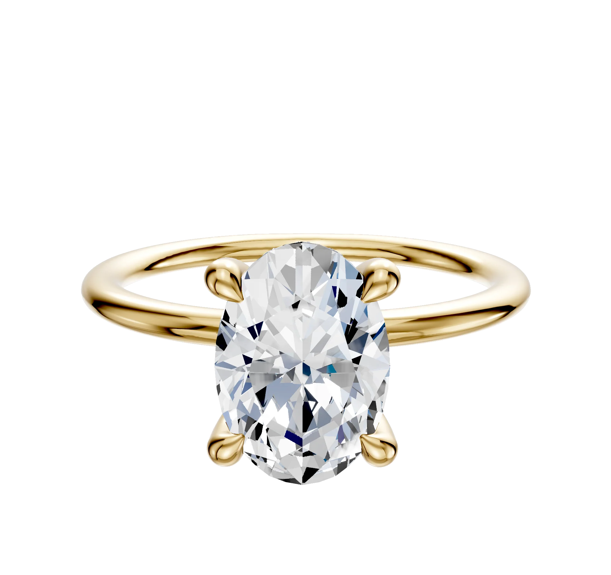 14K Yellow Gold 4 Prong Hidden Halo Classic Dome 1.5mm Engagement Ring
