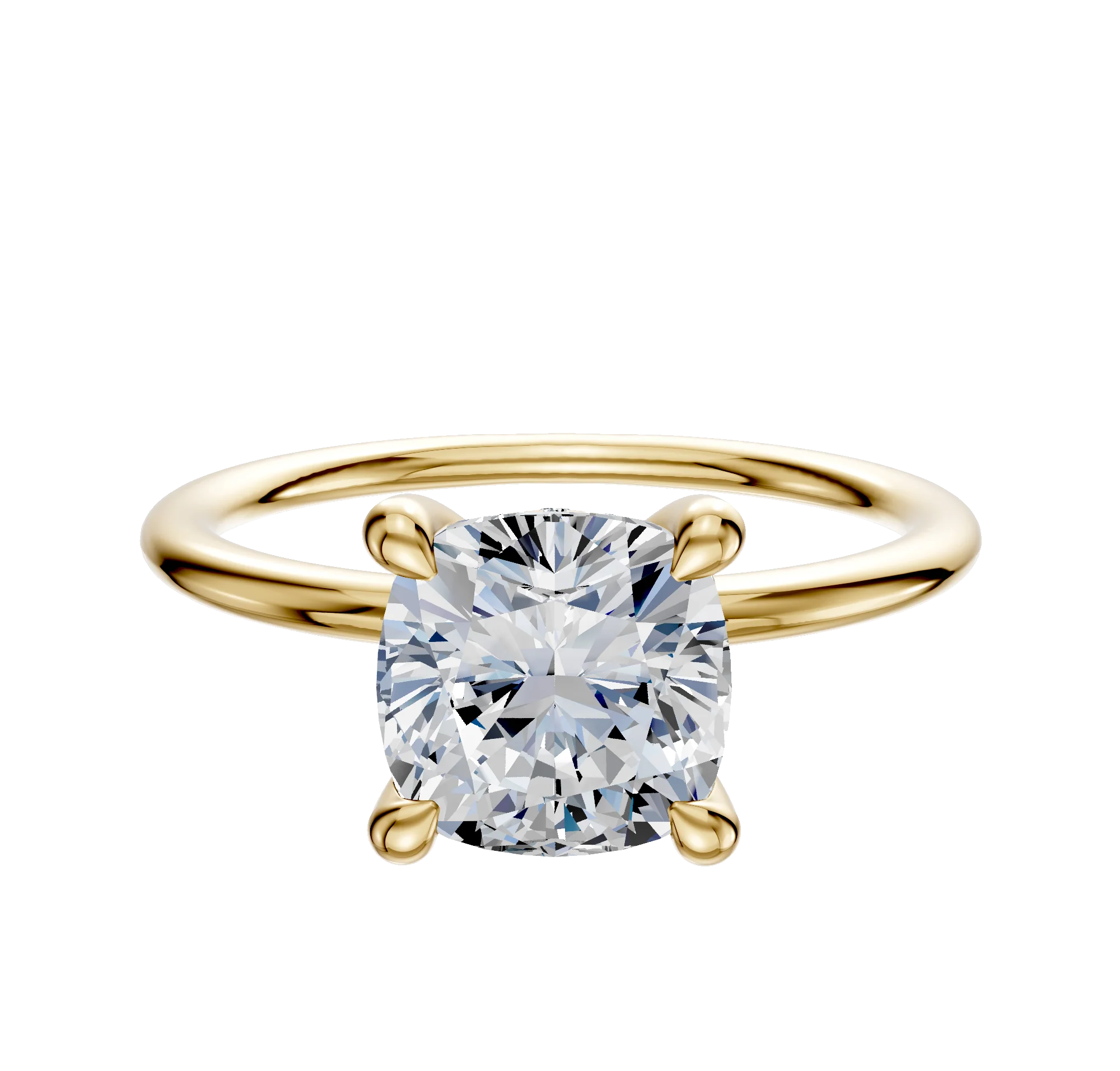 14K Yellow Gold 4 Prong Hidden Halo Classic Dome 1.5mm Engagement Ring