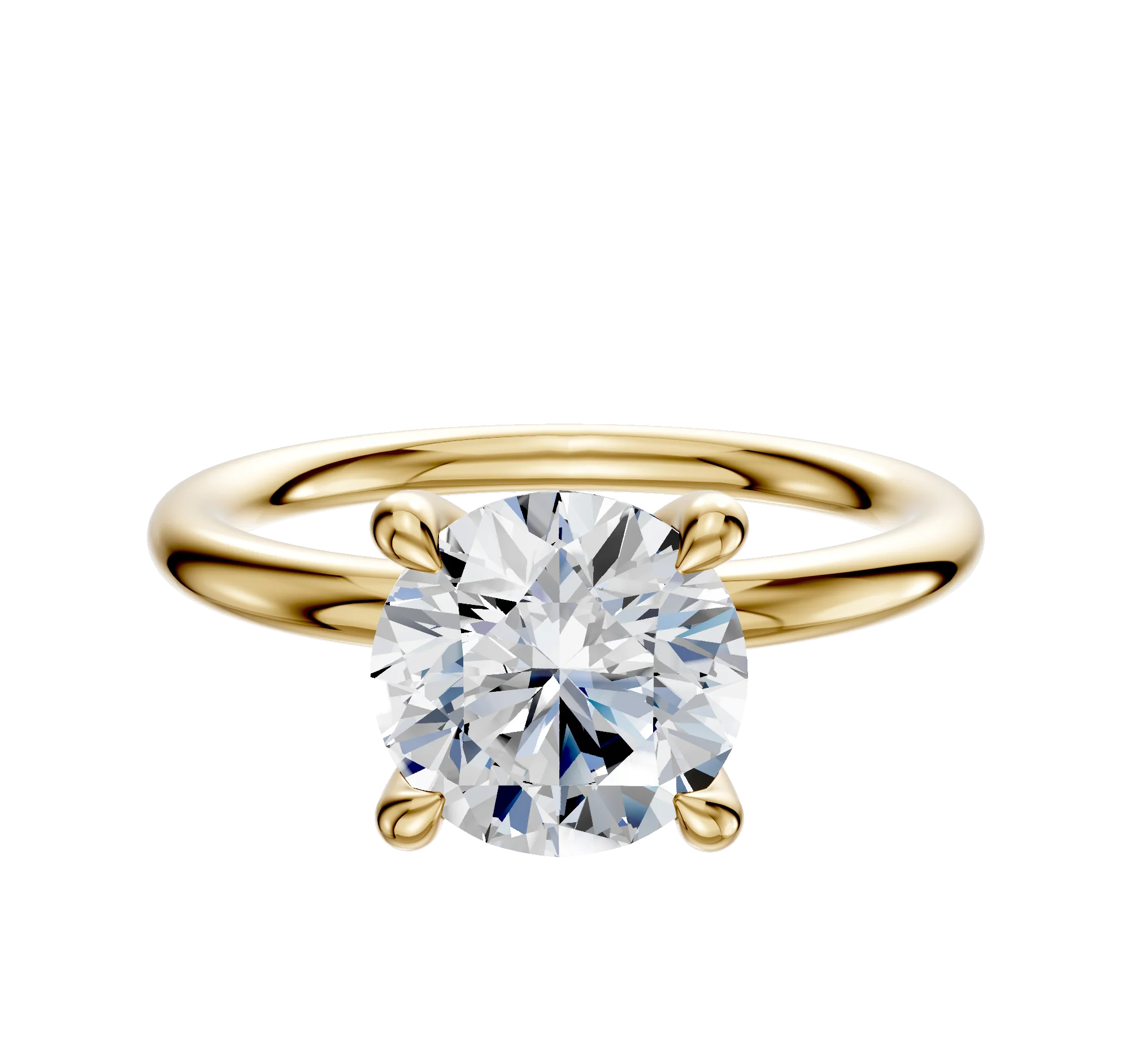 14K Yellow Gold 4 Prong Hidden Halo Classic Dome 2.0mm Engagement Ring