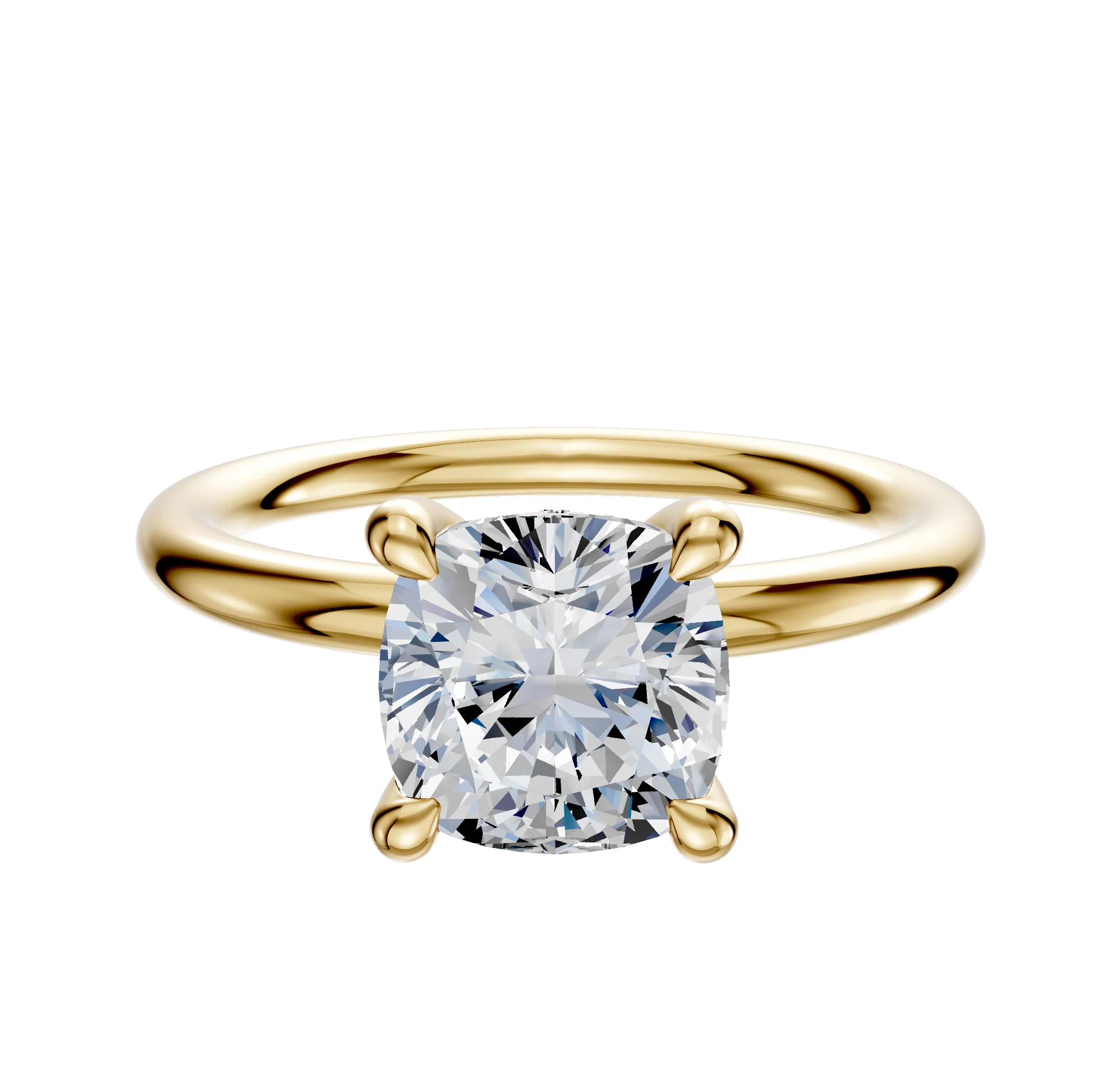 14K Yellow Gold 4 Prong Hidden Halo Classic Dome 2.0mm Engagement Ring