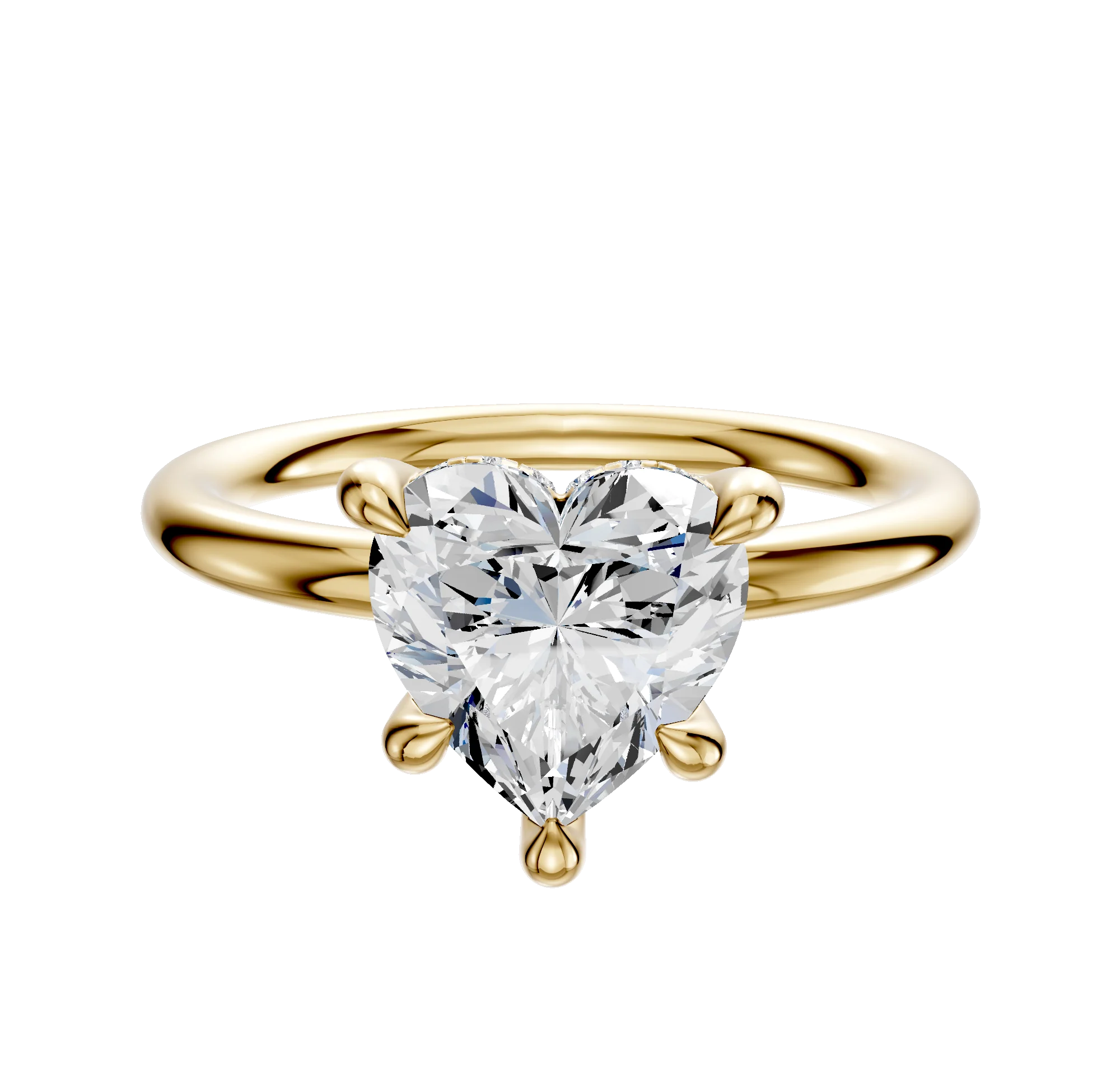 14K Yellow Gold 4 Prong Hidden Halo Classic Dome 2.0mm Engagement Ring