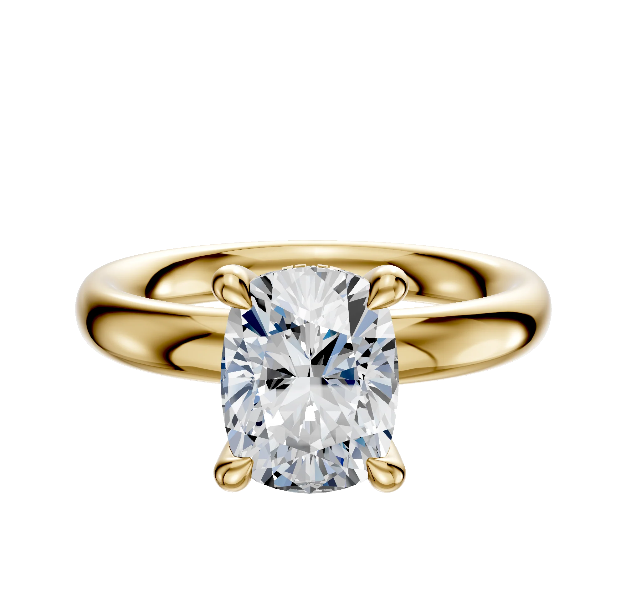 14K Yellow Gold 4 Prong Hidden Halo Classic Dome 3.0mm Engagement Ring