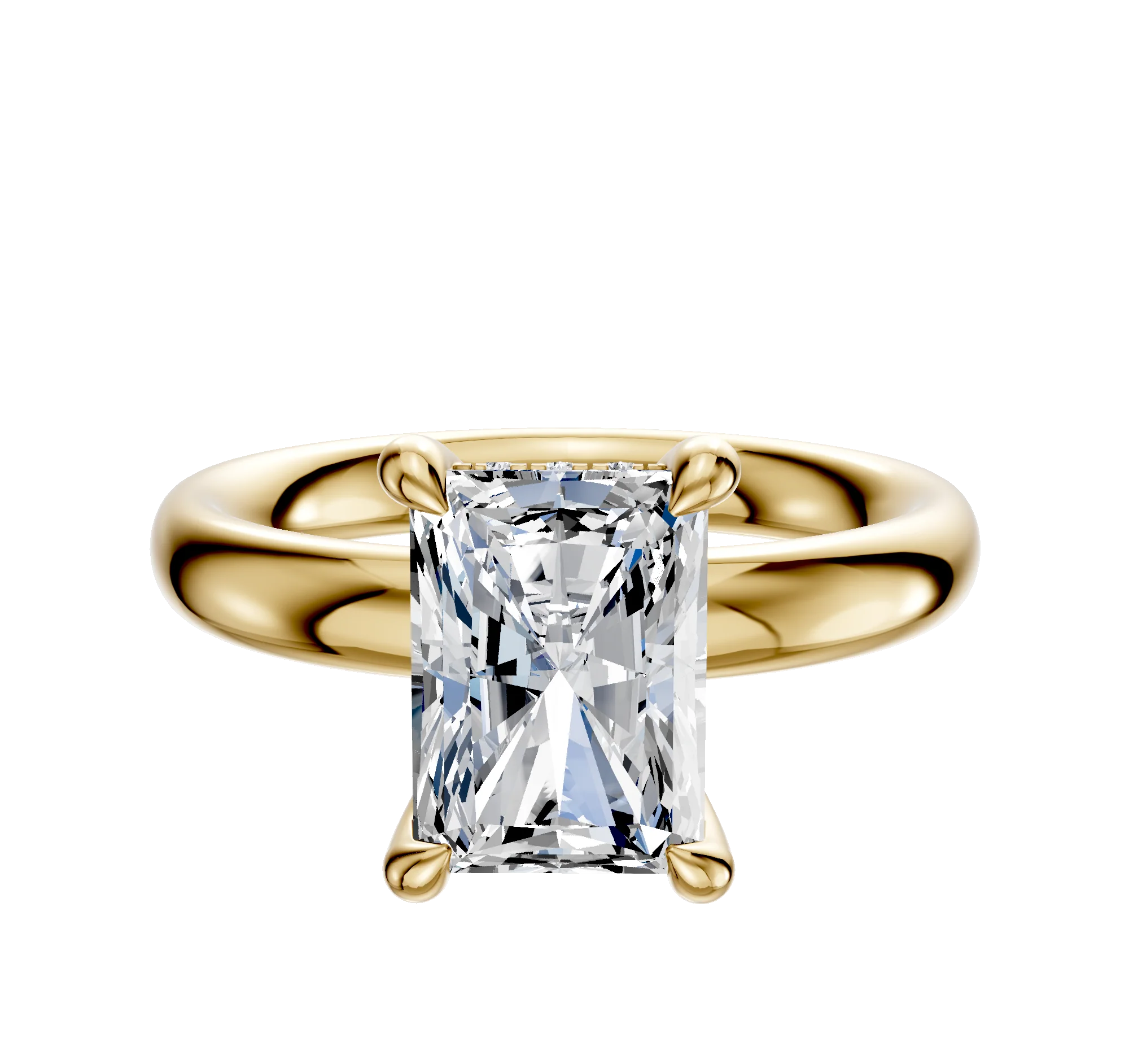 14K Yellow Gold 4 Prong Hidden Halo Classic Dome 3.0mm Engagement Ring