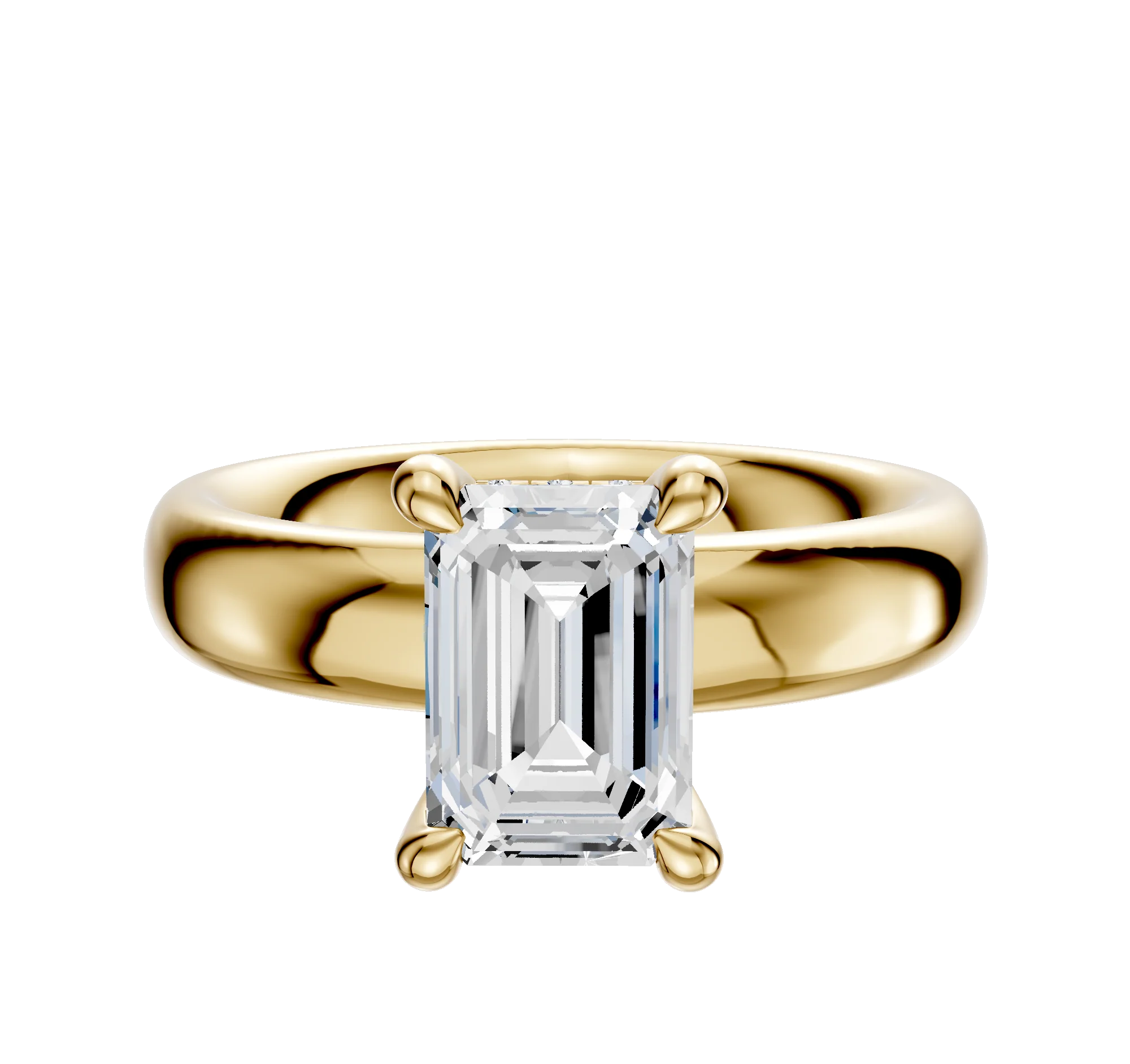 14K Yellow Gold 4 Prong Hidden Halo Classic Dome 4.0mm Engagement Ring
