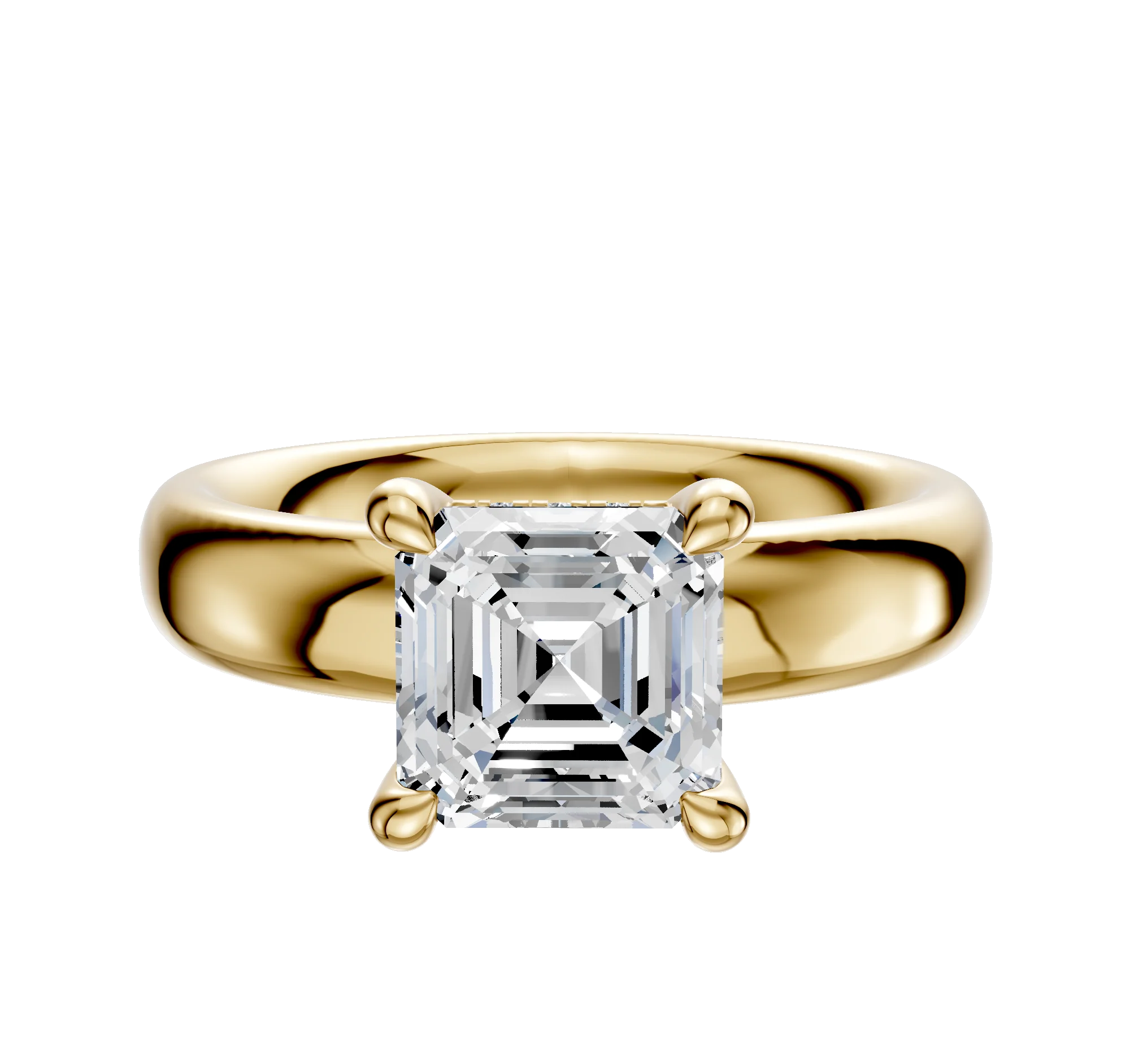 14K Yellow Gold 4 Prong Hidden Halo Classic Dome 4.0mm Engagement Ring