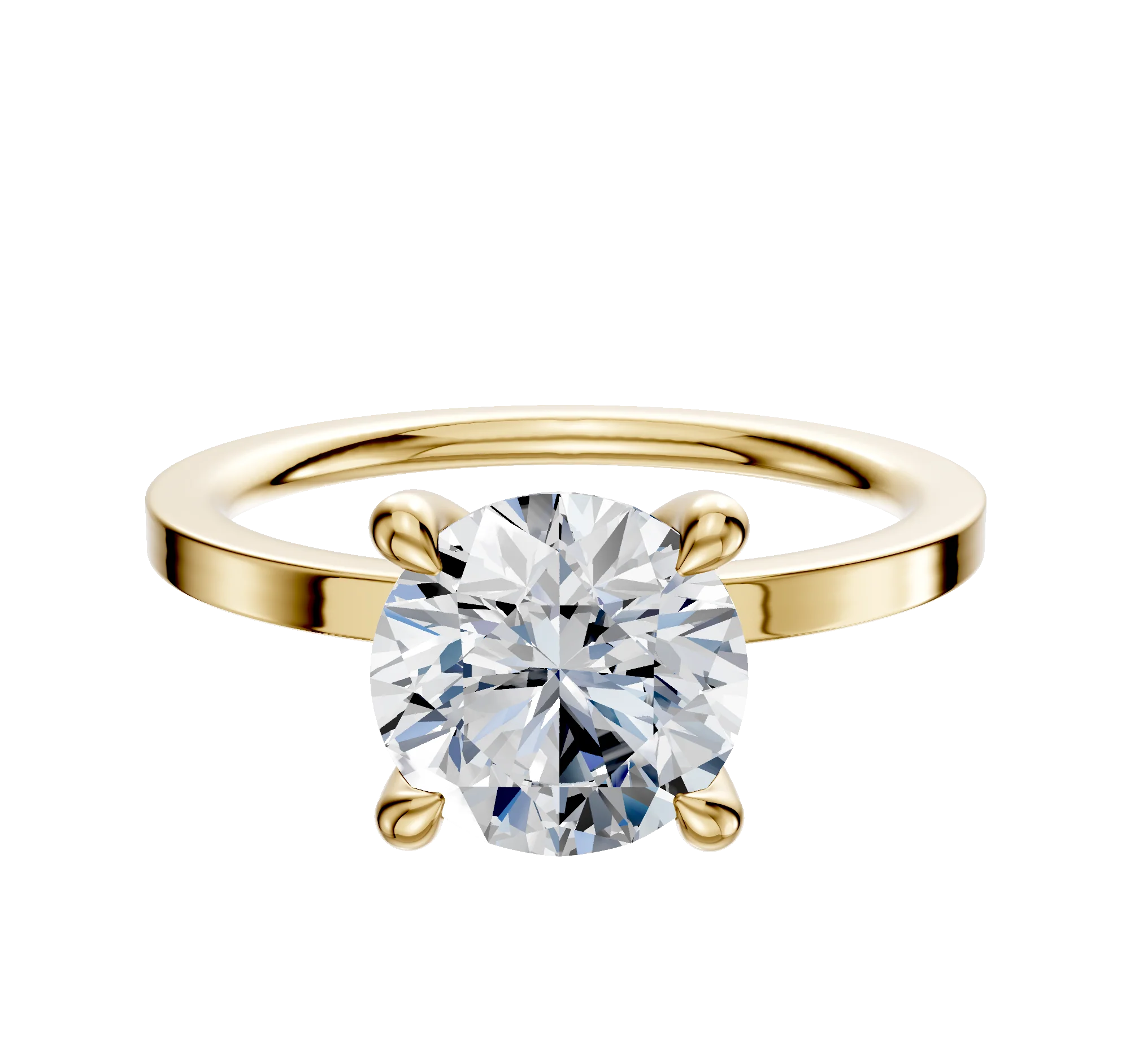 14K Yellow Gold 4 Prong Hidden Halo Classic Flat 1.5mm Engagement Ring