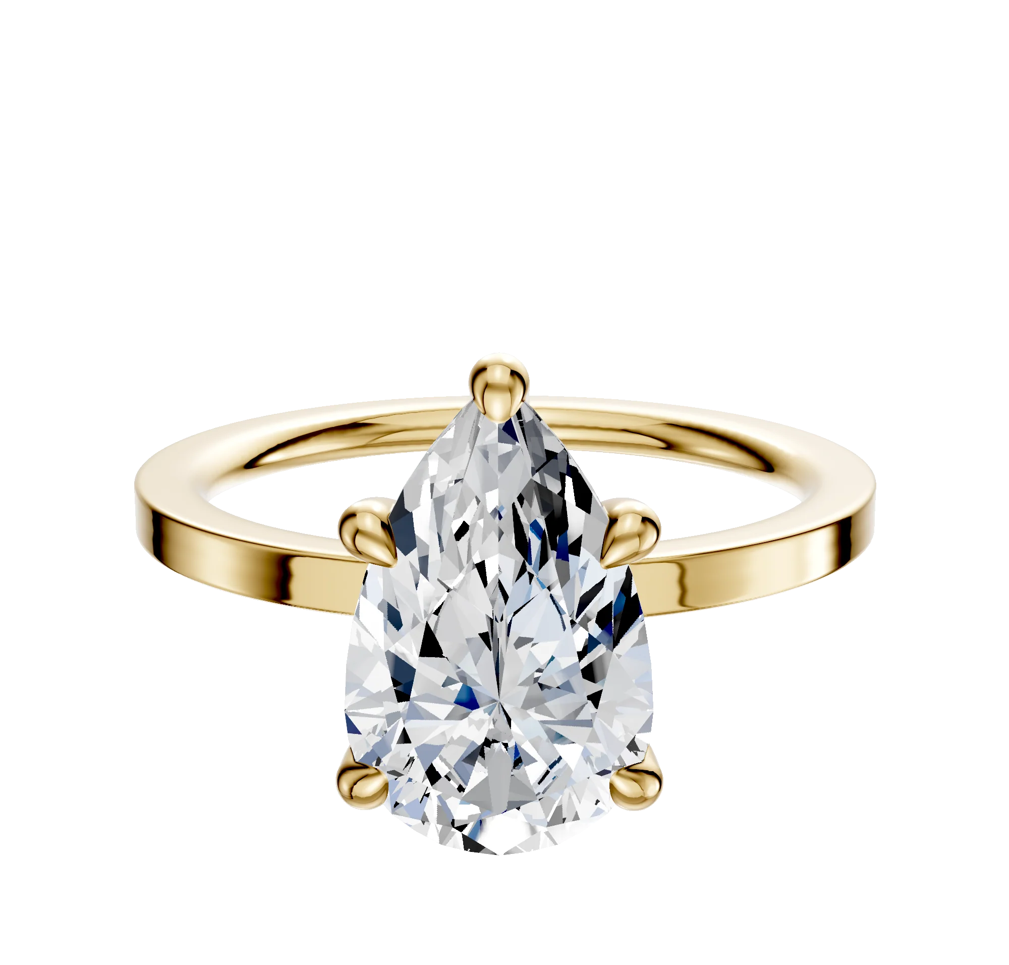 14K Yellow Gold 4 Prong Hidden Halo Classic Flat 1.5mm Engagement Ring