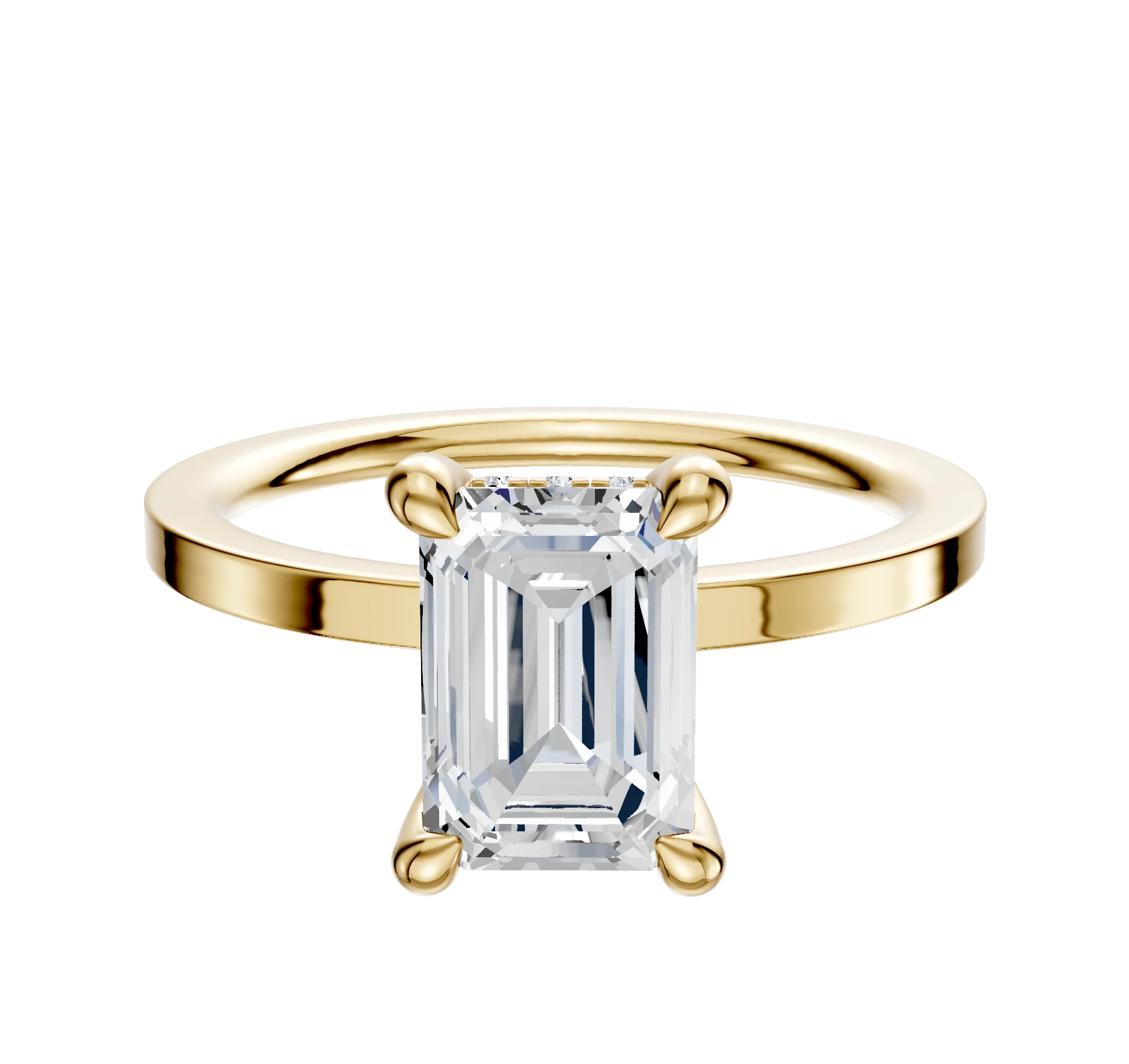 14K Yellow Gold 4 Prong Hidden Halo Classic Flat 1.5mm Engagement Ring