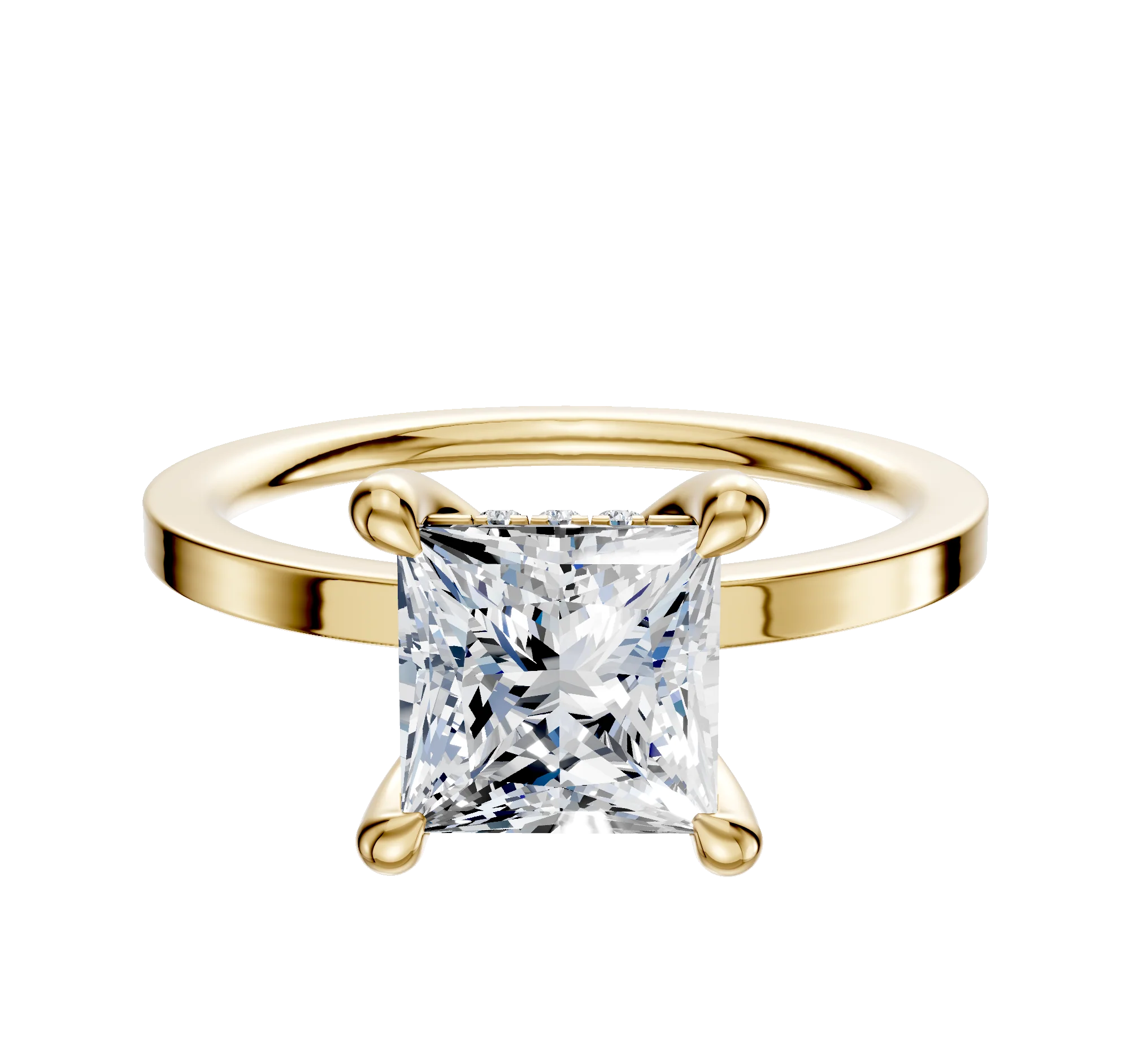 14K Yellow Gold 4 Prong Hidden Halo Classic Flat 1.5mm Engagement Ring