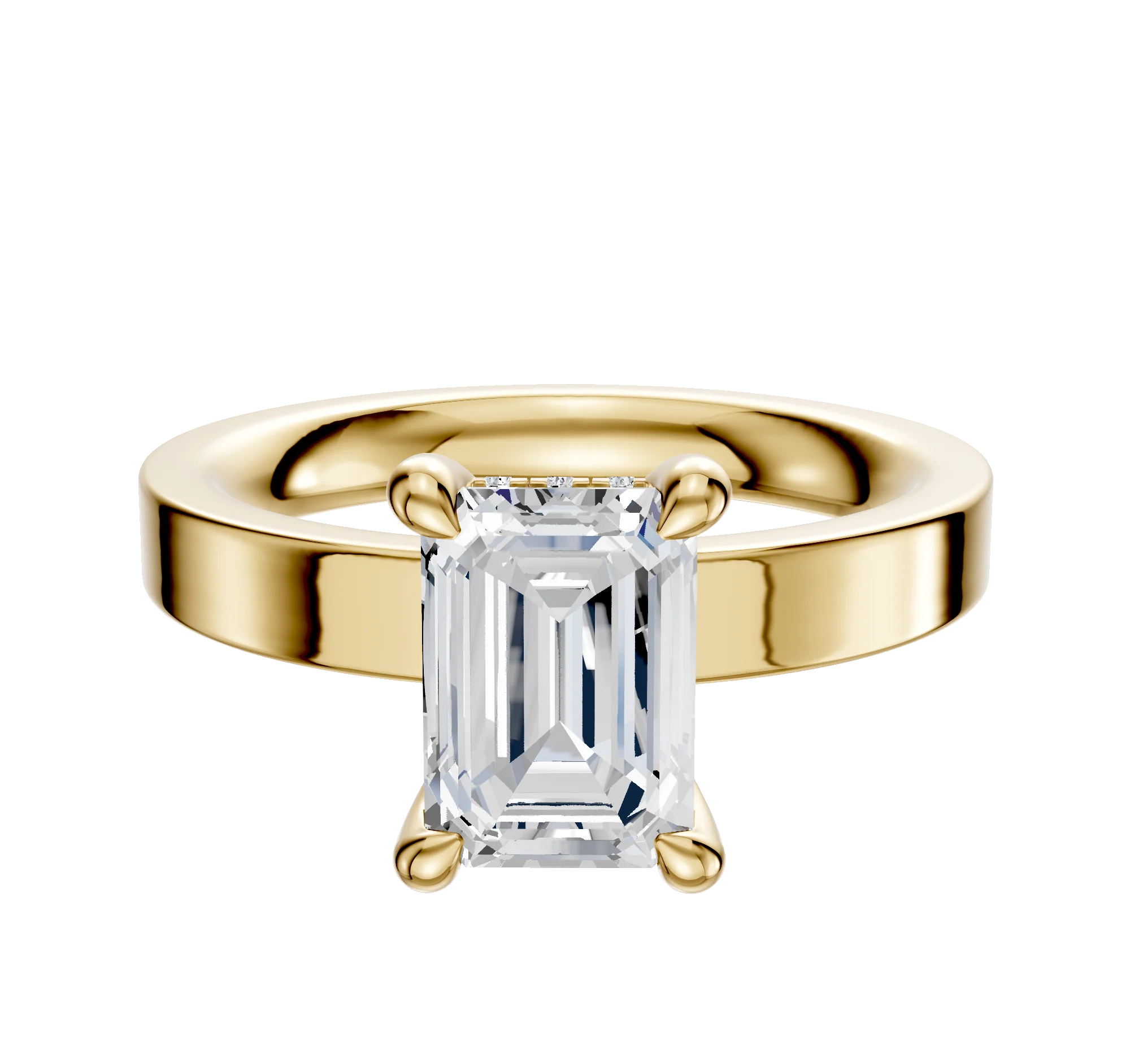 14K Yellow Gold 4 Prong Hidden Halo Classic Flat 3.0mm Engagement Ring