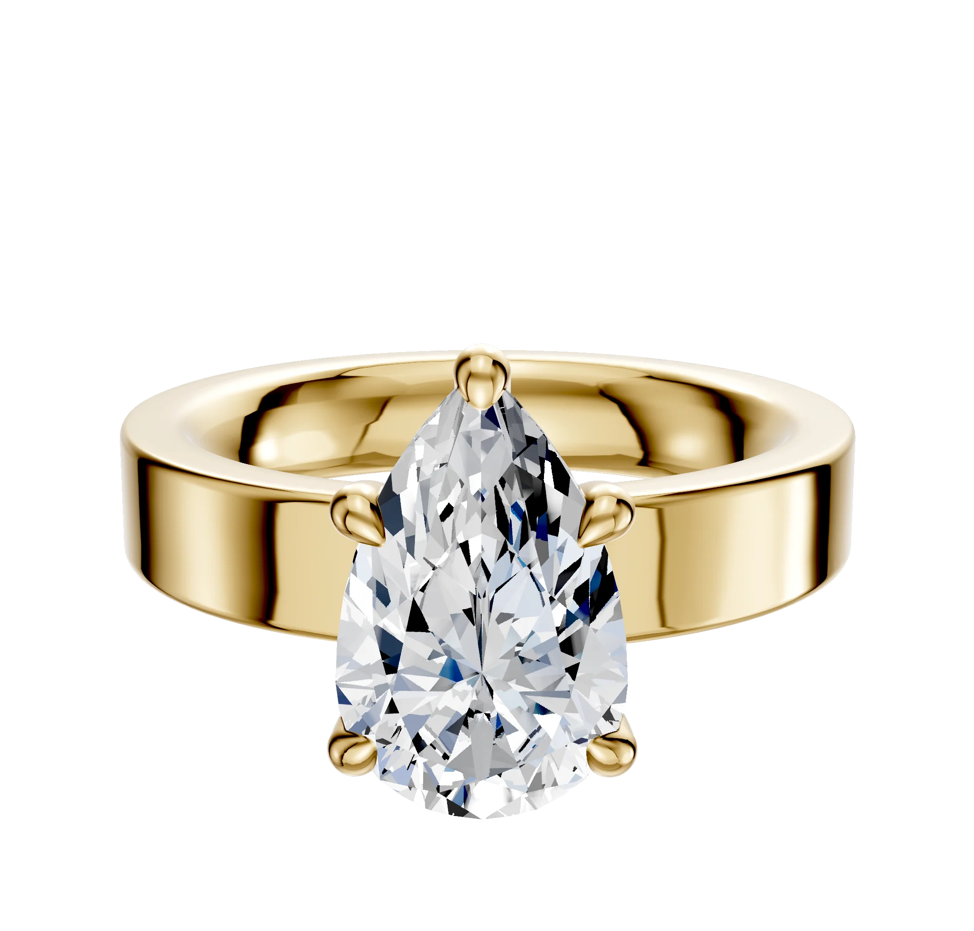 14K Yellow Gold 4 Prong Hidden Halo Classic Flat 4.0mm Engagement Ring