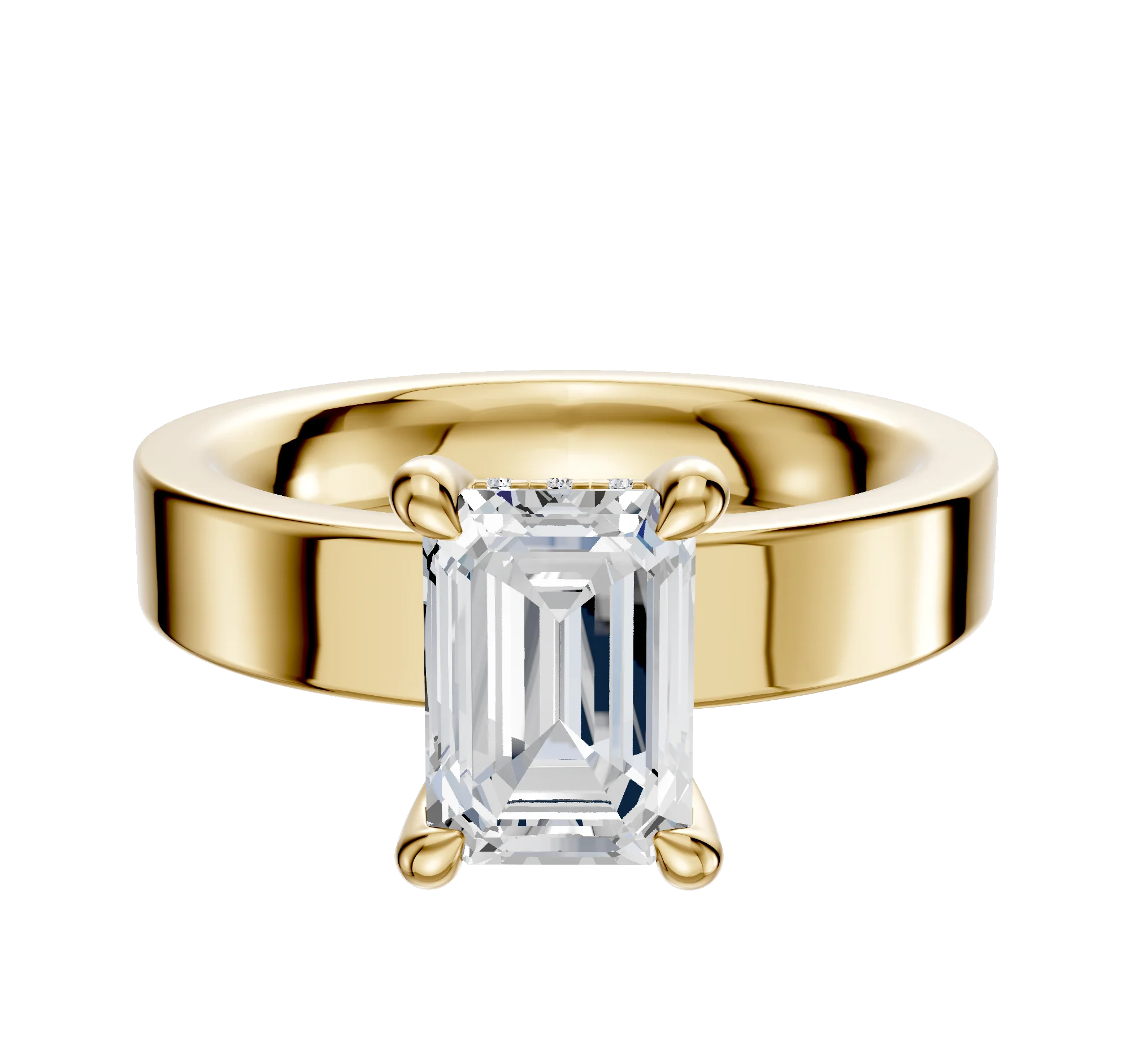 14K Yellow Gold 4 Prong Hidden Halo Classic Flat 4.0mm Engagement Ring
