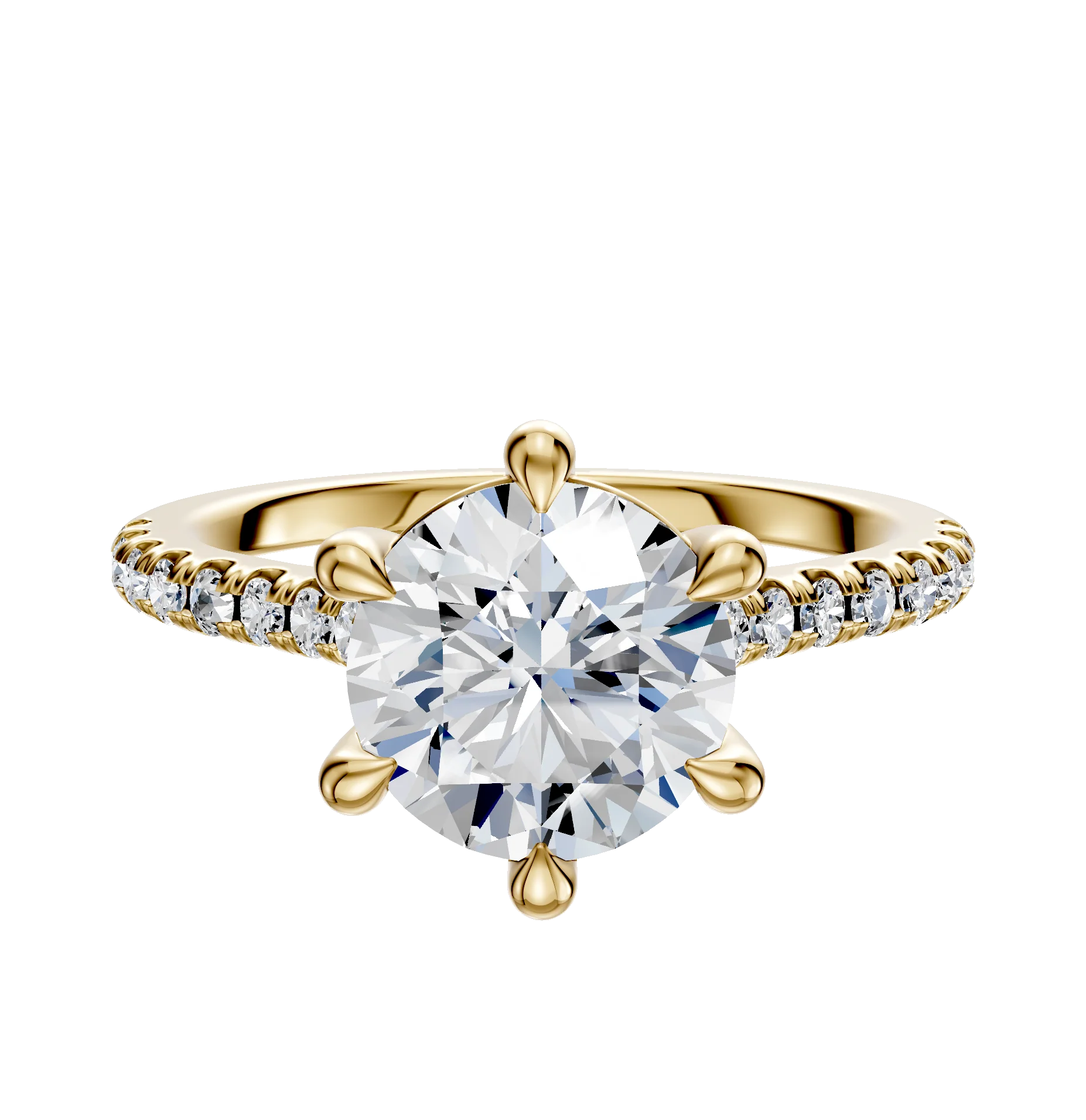 14K Yellow Gold 6 Prong Basket Cathedral Dome 1-Row-Pave 2.5mm Engagement Ring