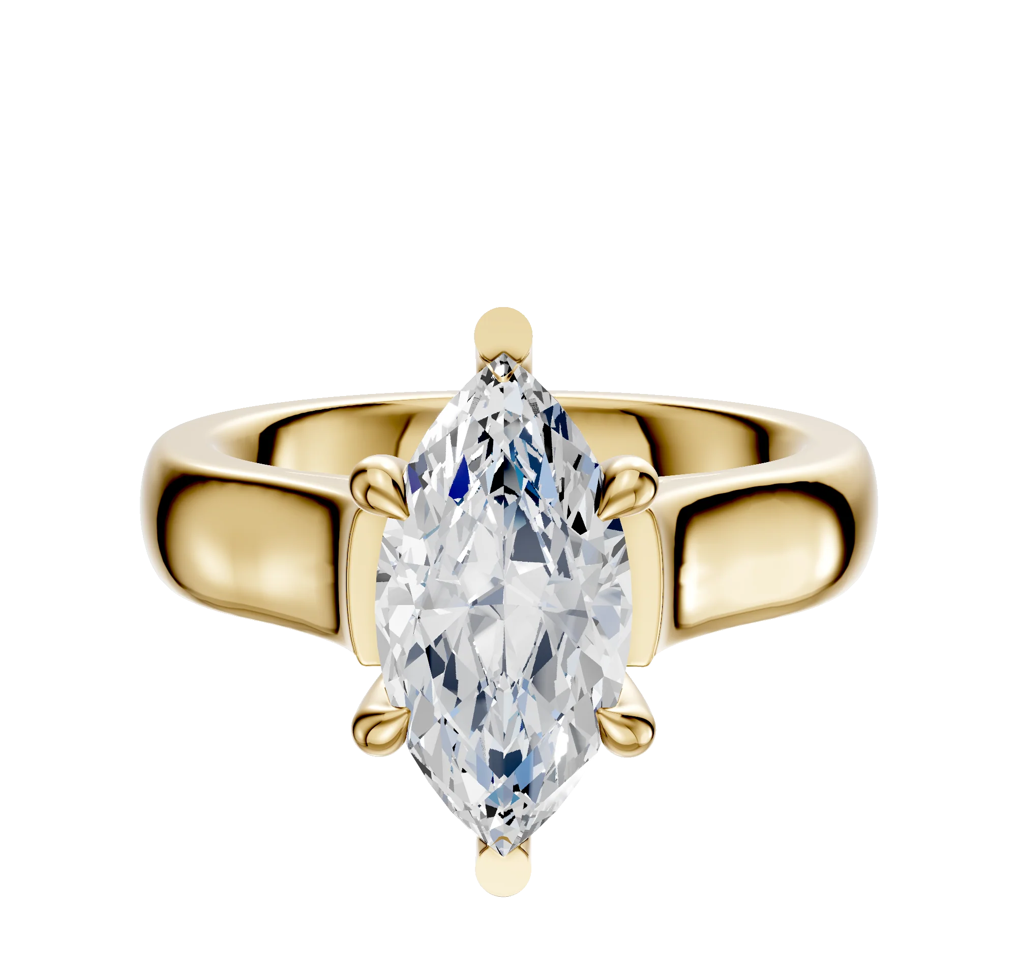 14K Yellow Gold 6 Prong Basket Cathedral Dome 4.0mm Engagement Ring