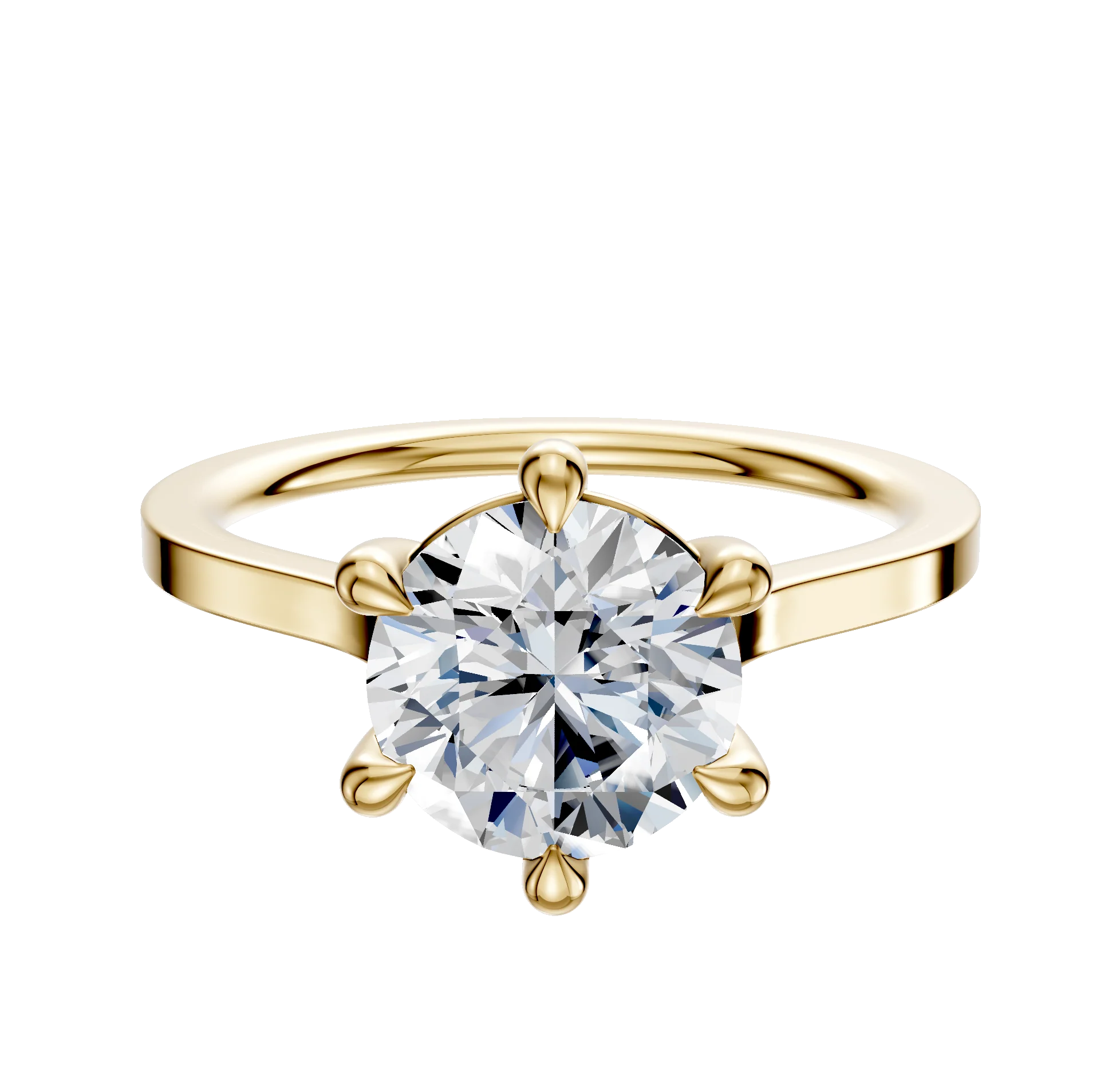 14K Yellow Gold 6 Prong Basket Cathedral Flat 1.5mm Engagement Ring