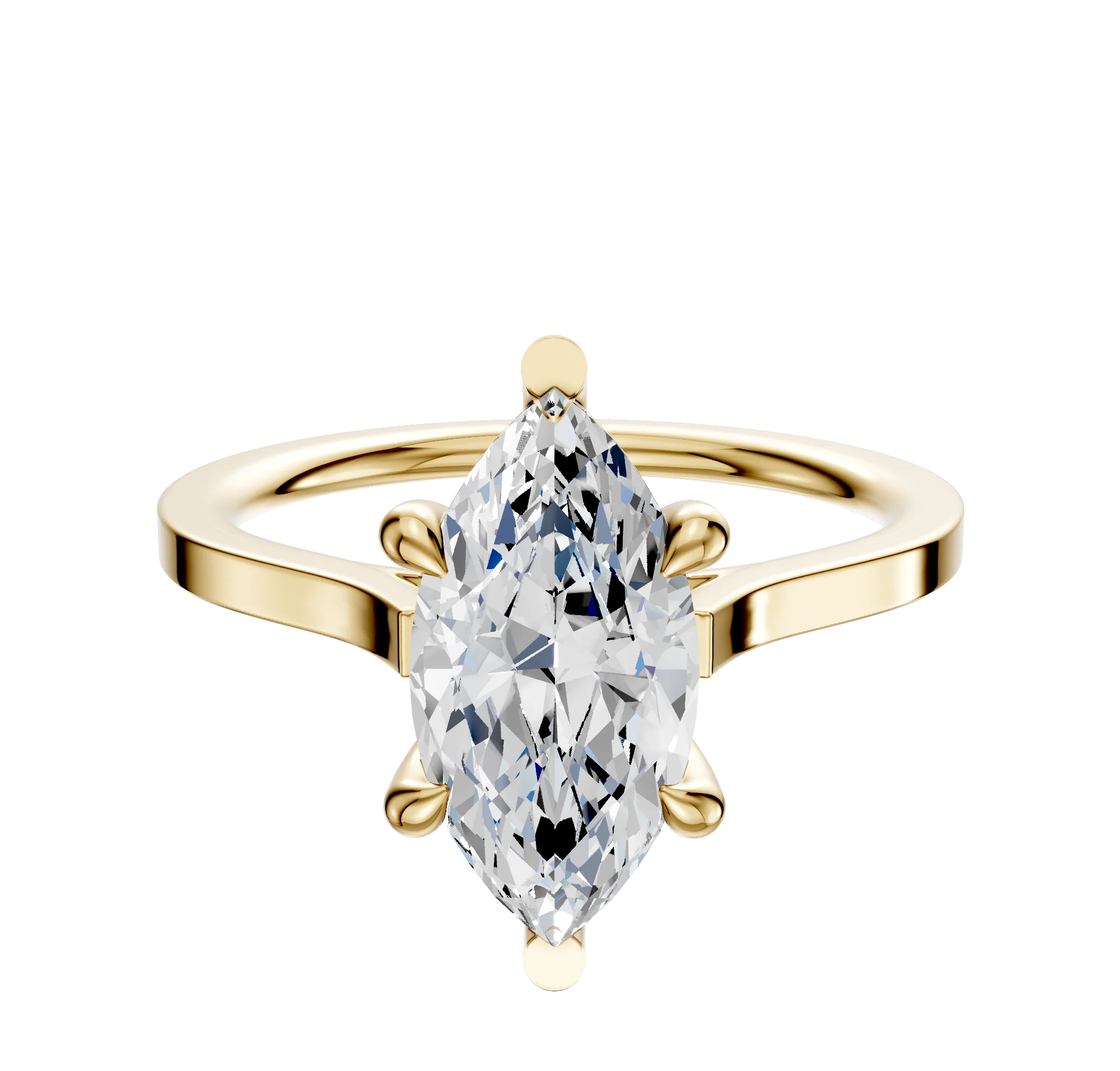 14K Yellow Gold 6 Prong Basket Cathedral Flat 1.5mm Engagement Ring