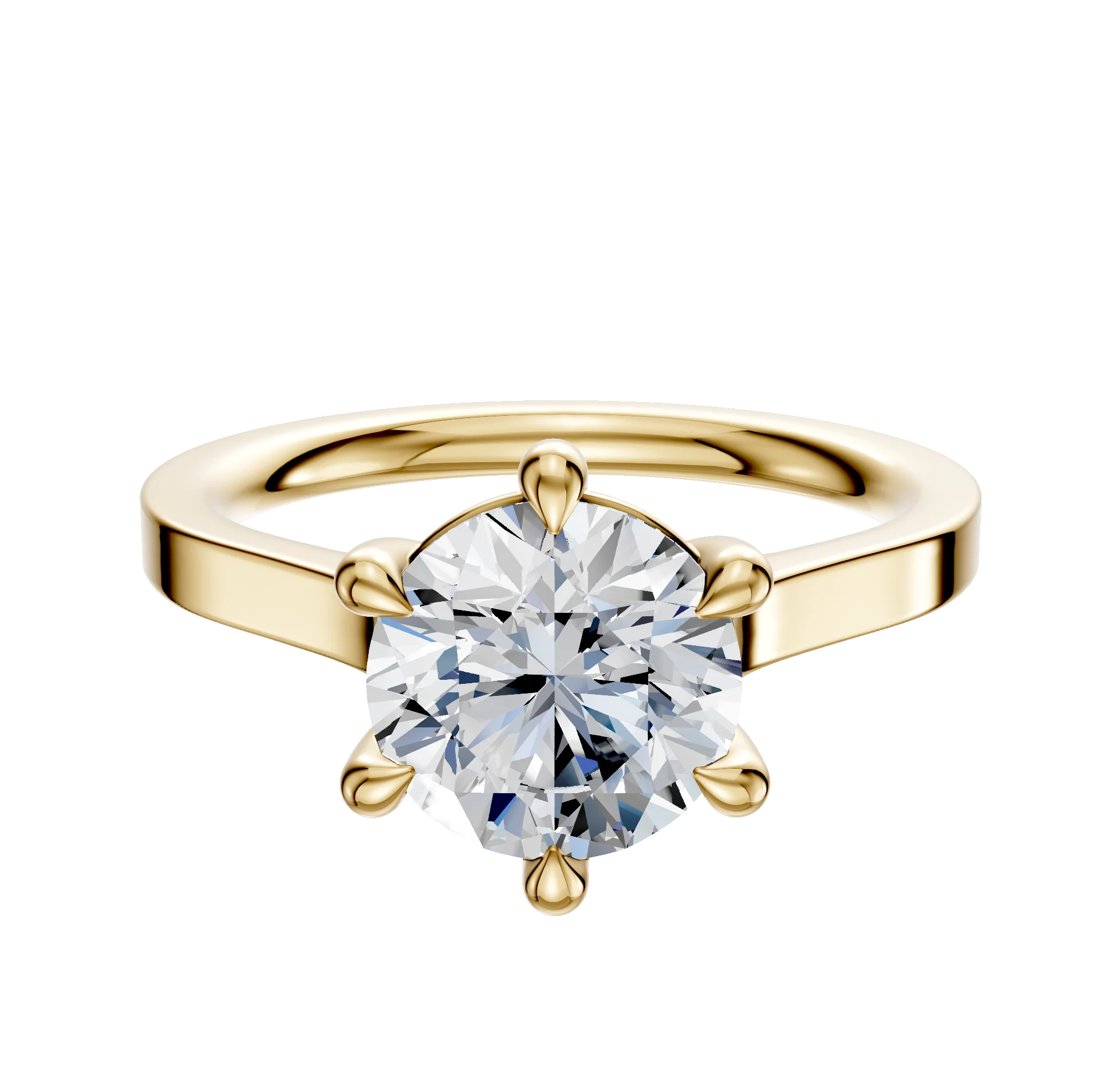 14K Yellow Gold 6 Prong Basket Cathedral Flat 2.0mm Engagement Ring