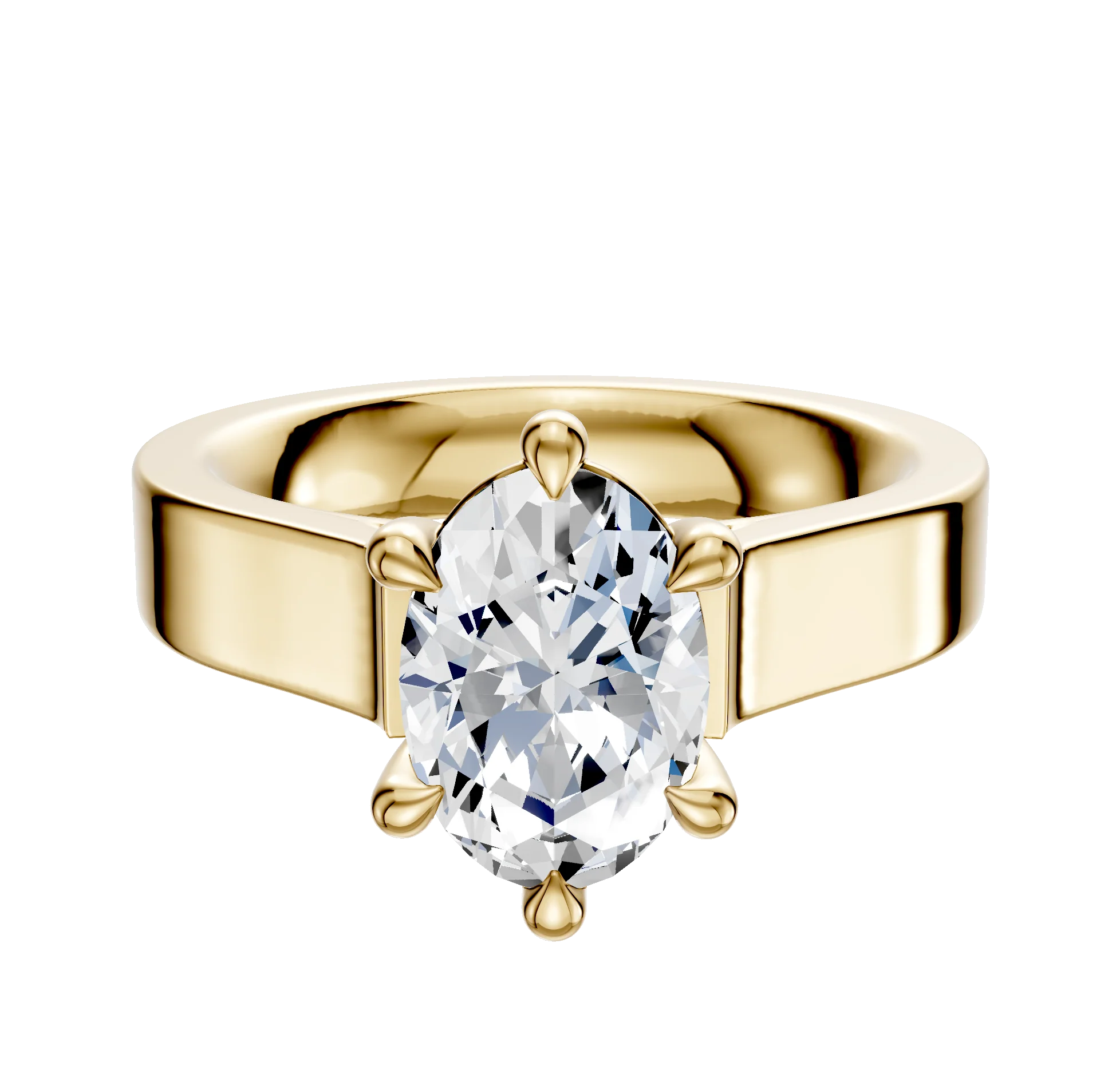 14K Yellow Gold 6 Prong Basket Cathedral Flat 4.0mm Engagement Ring
