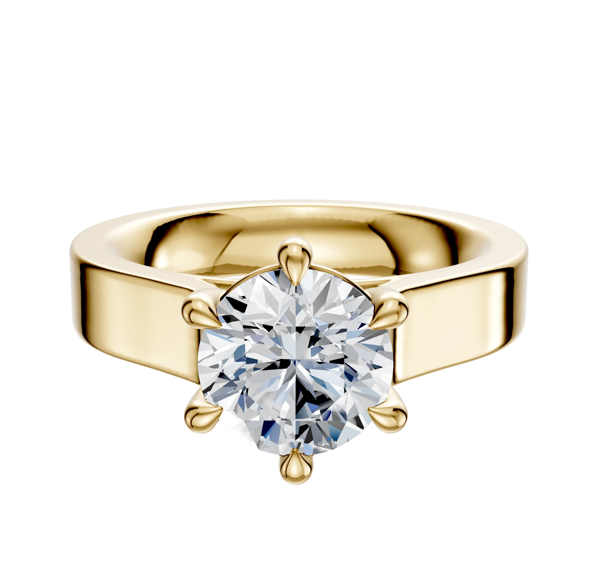 14K Yellow Gold 6 Prong Basket Cathedral Flat 4.0mm Engagement Ring
