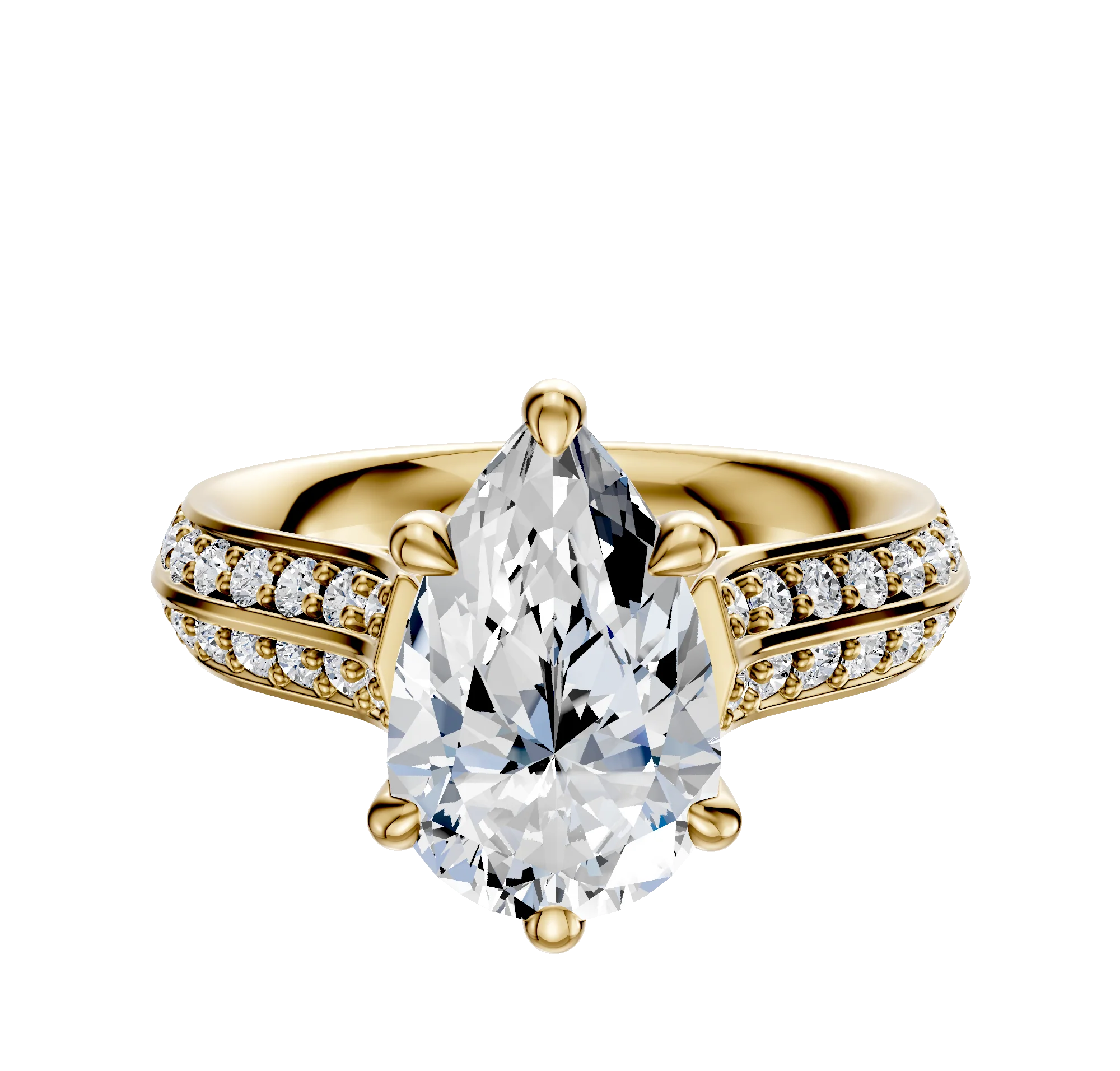 14K Yellow Gold 6 Prong Basket Cathedral Knife Edge 1-Row-Pave 2.5mm Engagement Ring