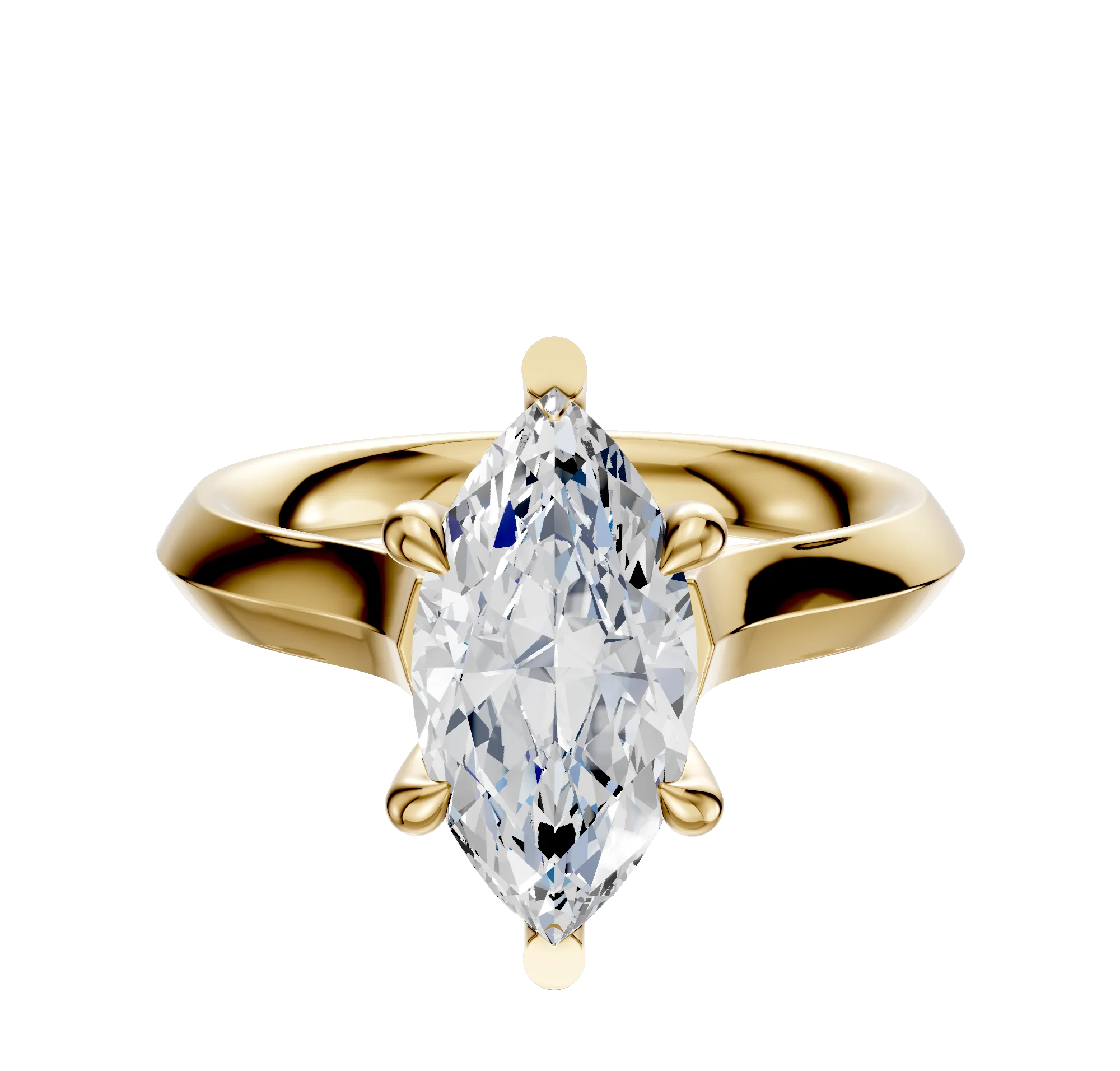 14K Yellow Gold 6 Prong Basket Cathedral Knife Edge 3.0mm Engagement Ring