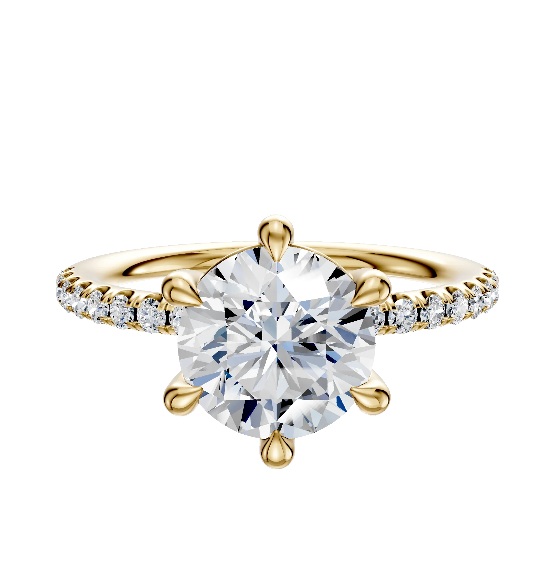 14K Yellow Gold 6 Prong Basket Classic Dome 1-Row-Pave 2.5mm Engagement Ring