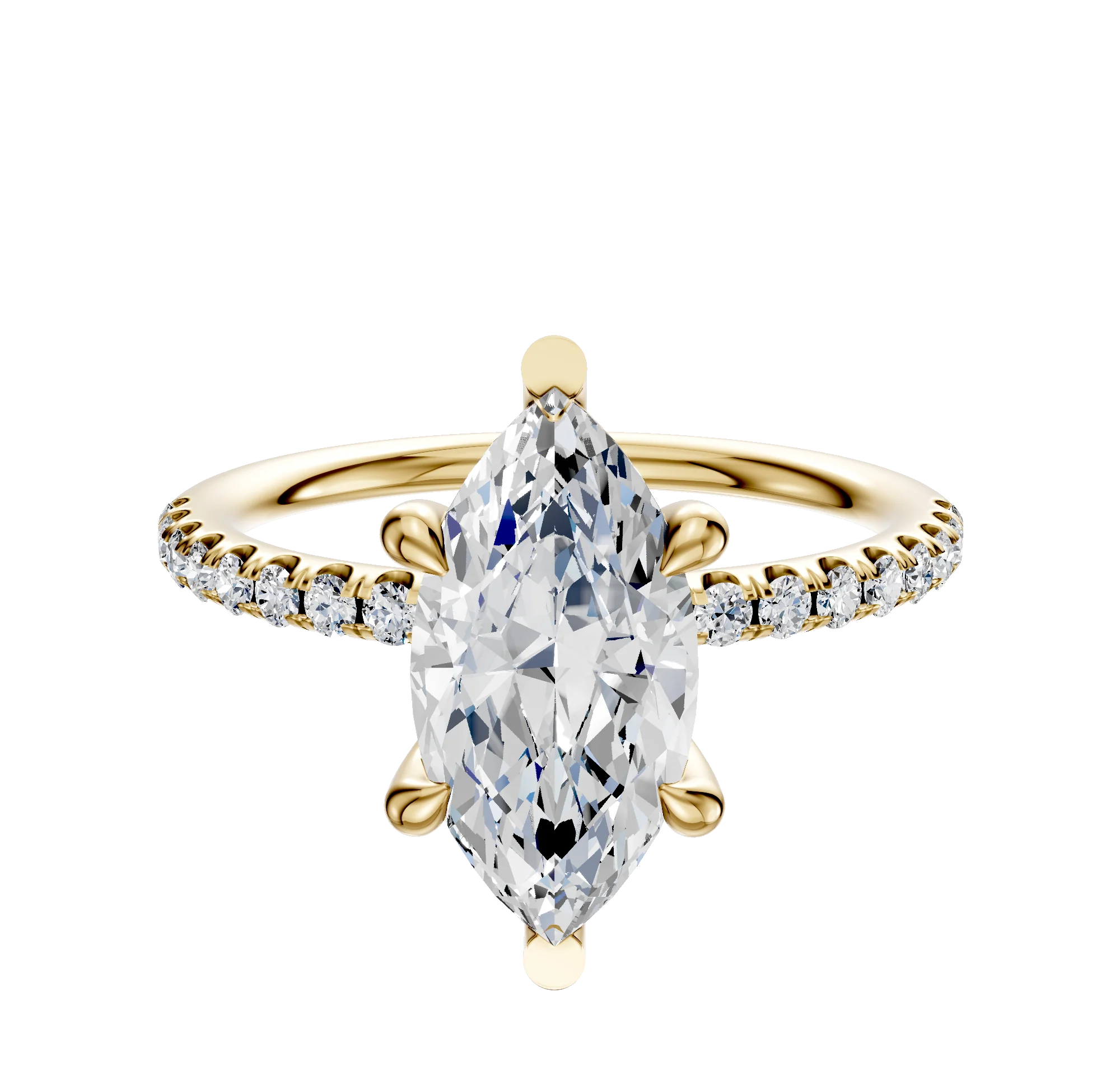 14K Yellow Gold 6 Prong Basket Classic Dome 1-Row-Pave 2.5mm Engagement Ring