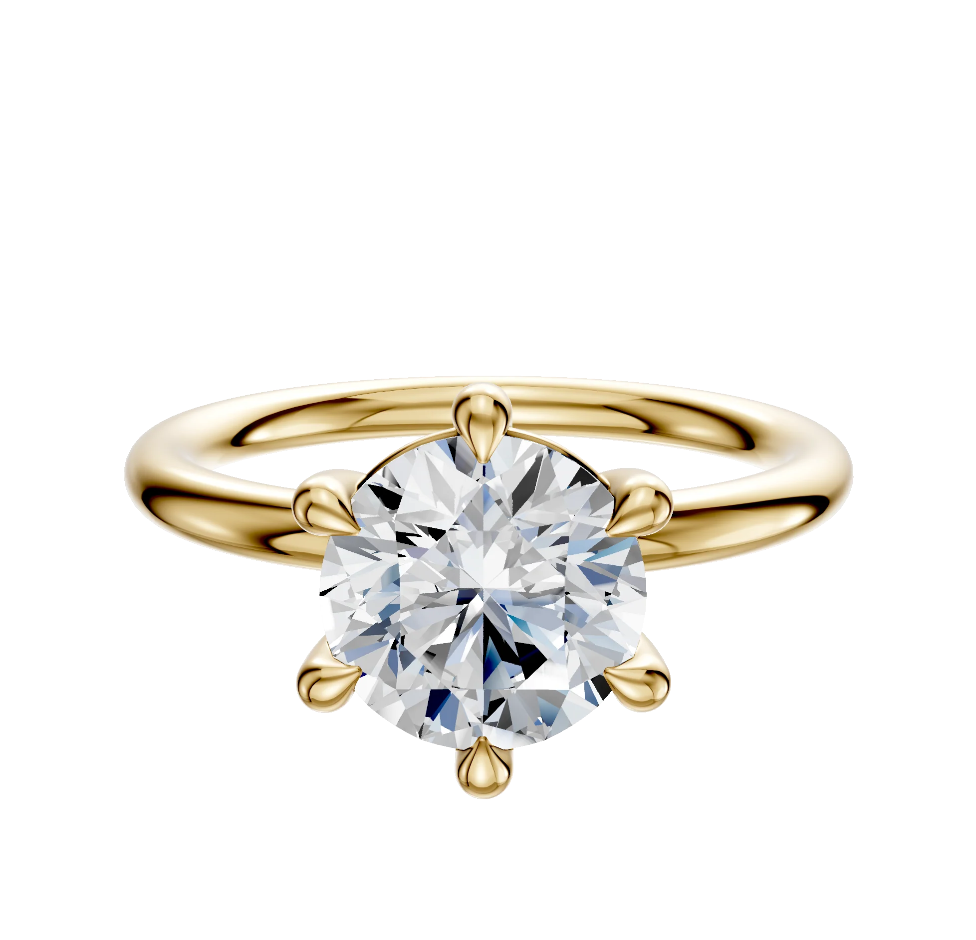 14K Yellow Gold 6 Prong Basket Classic Dome 2.0mm Engagement Ring