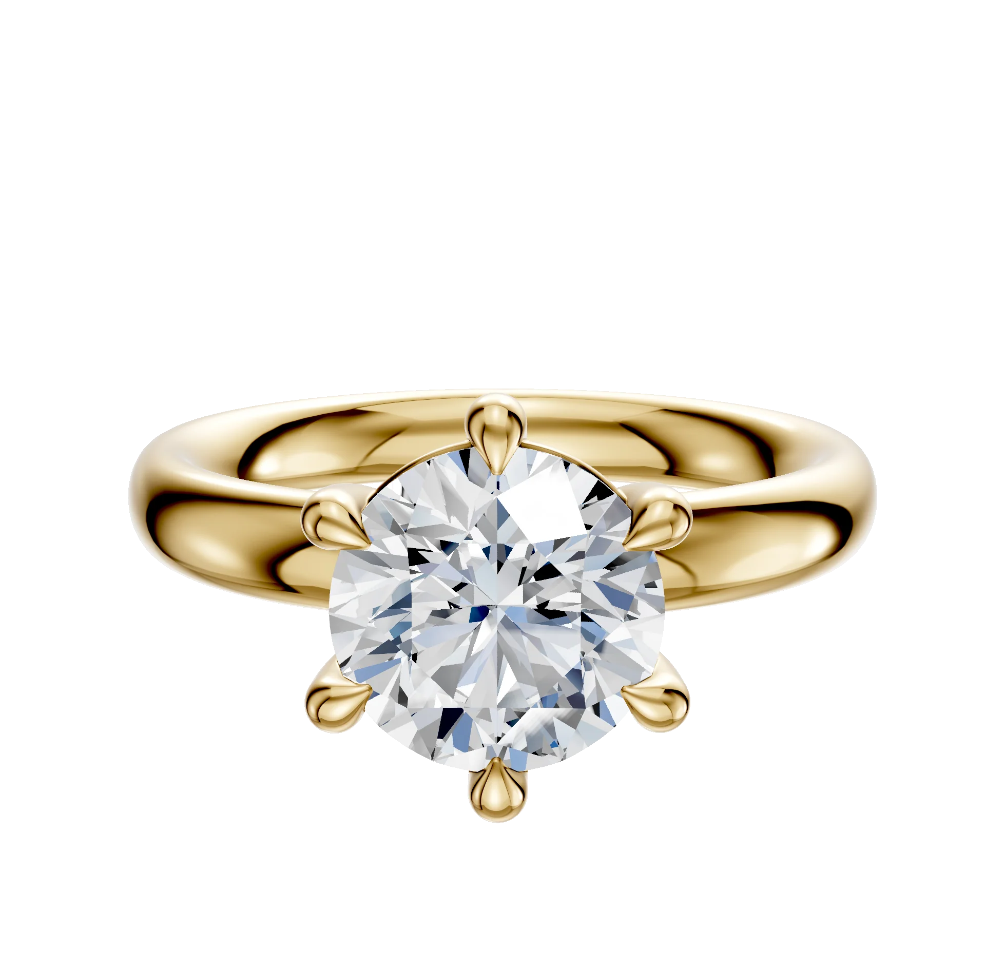 14K Yellow Gold 6 Prong Basket Classic Dome 3.0mm Engagement Ring