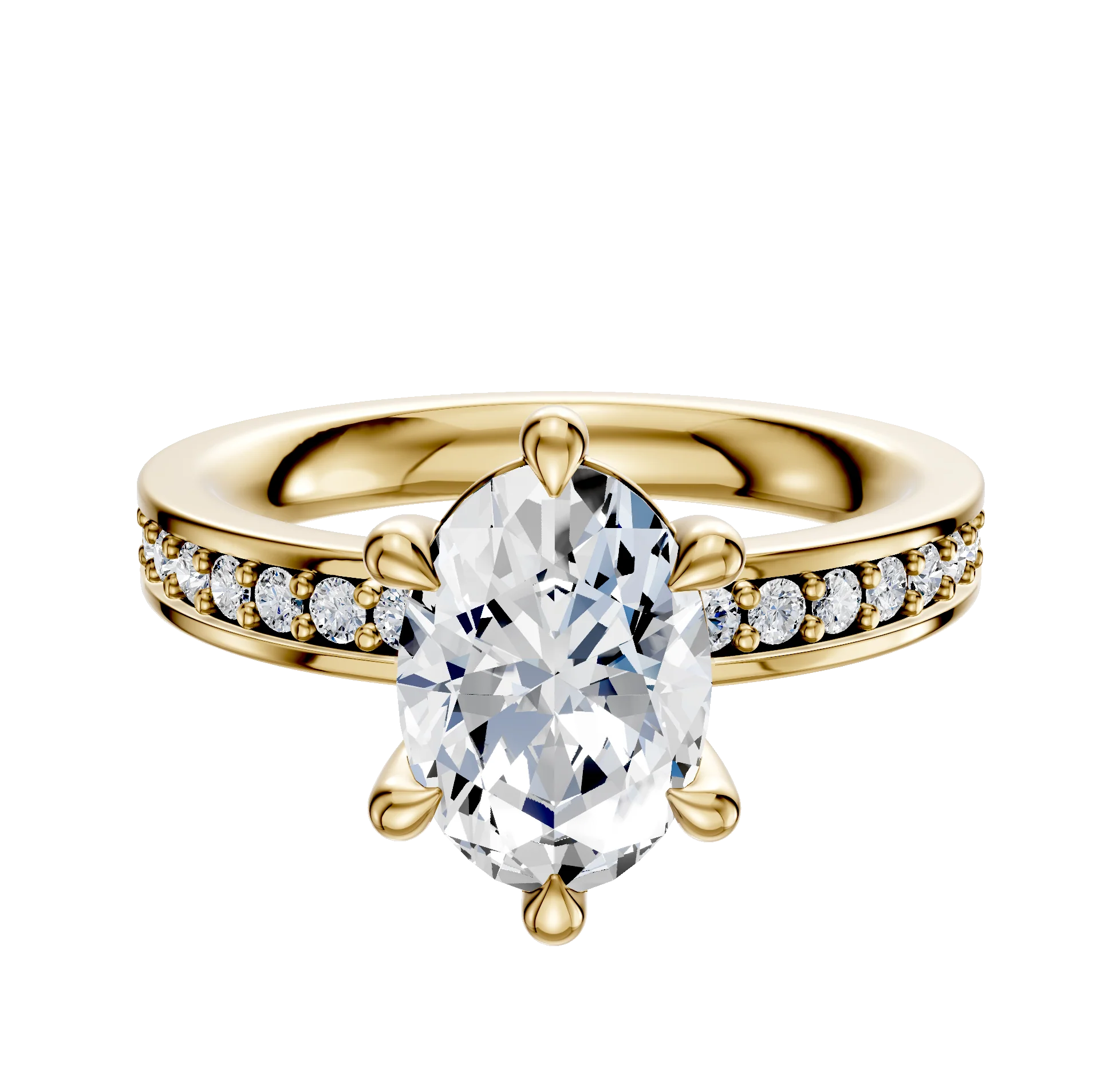 14K Yellow Gold 6 Prong Basket Classic Flat 1-Row-Pave 2.5mm Engagement Ring