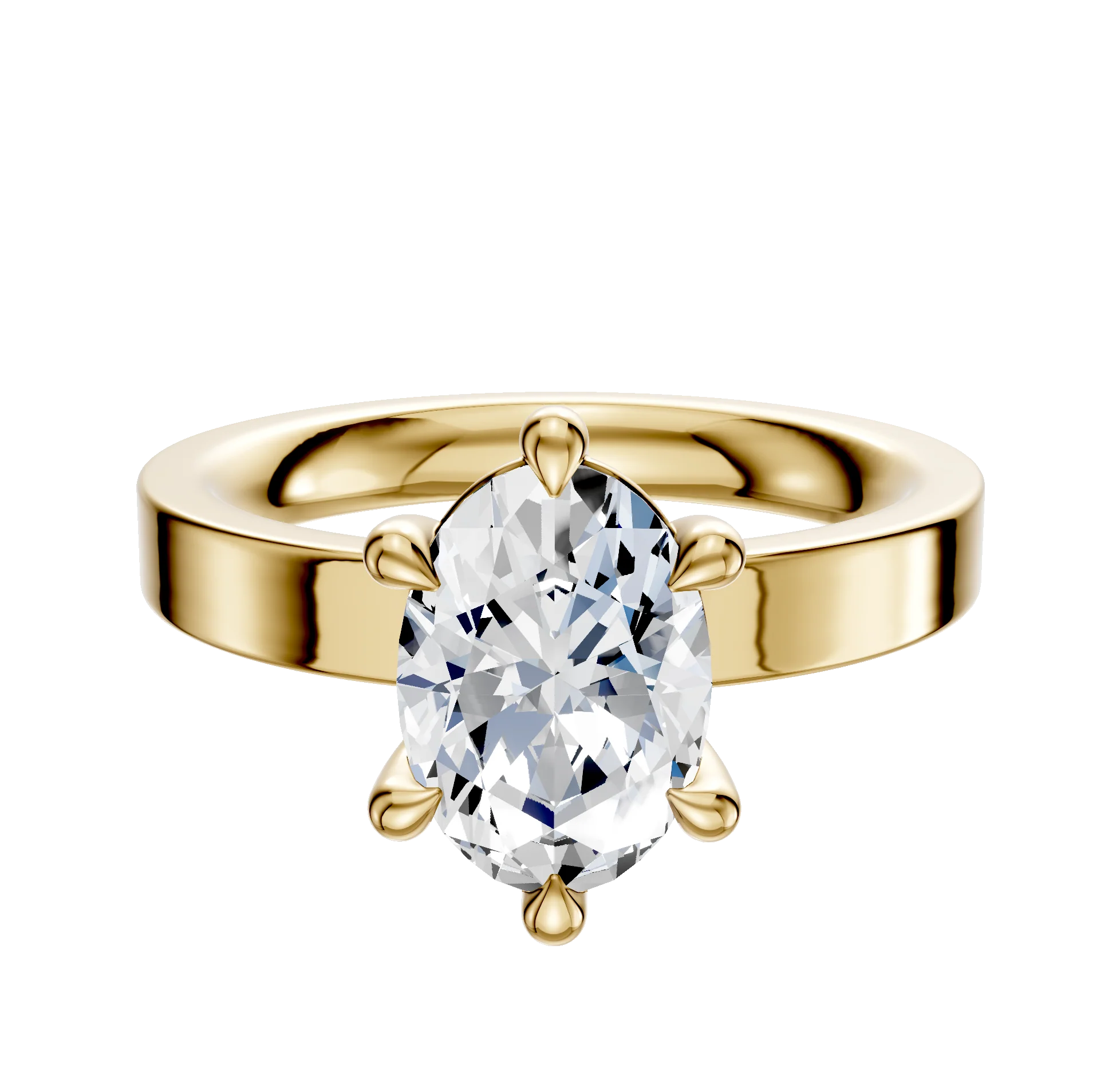14K Yellow Gold 6 Prong Basket Classic Flat 3.0mm Engagement Ring