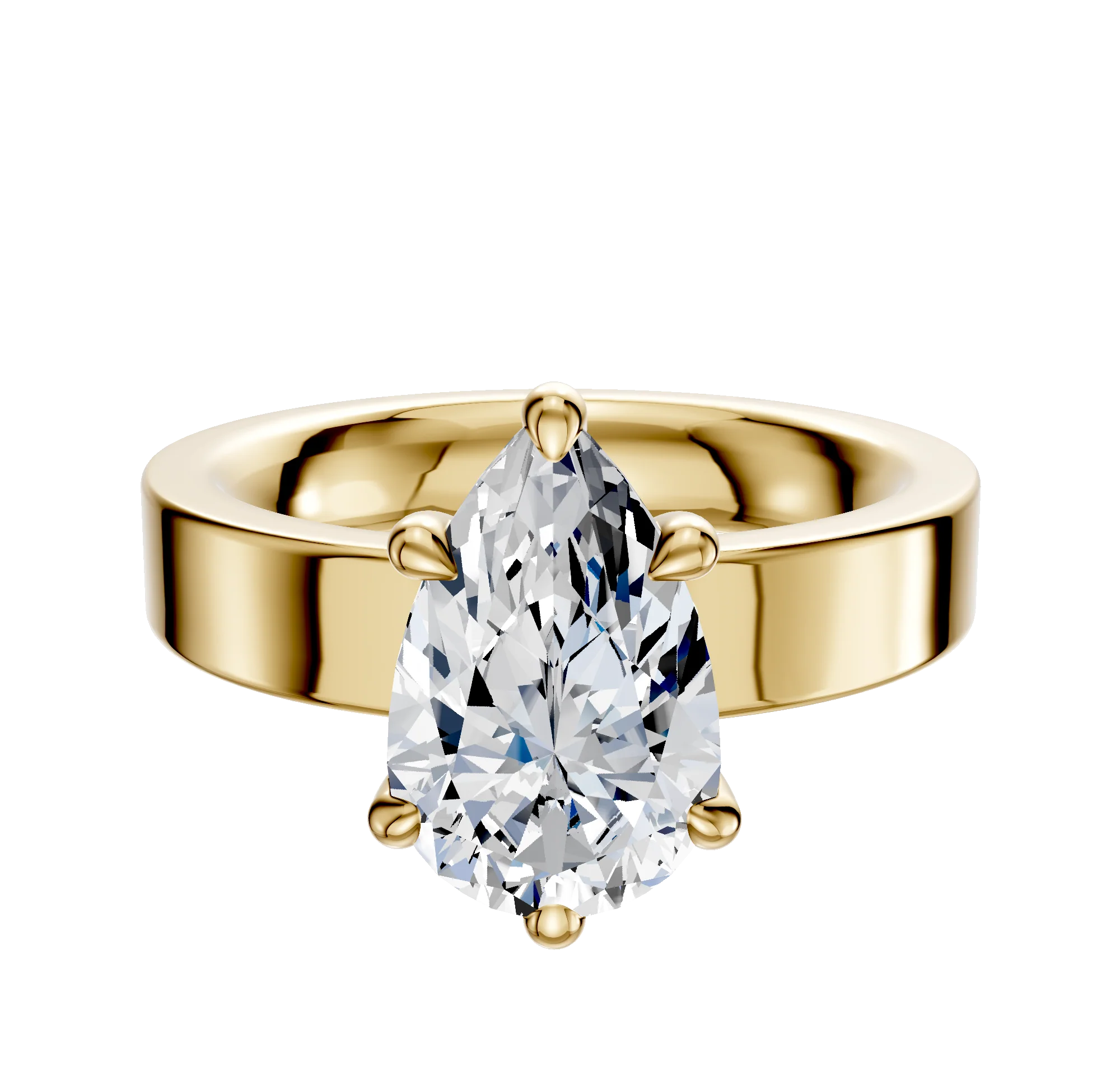 14K Yellow Gold 6 Prong Basket Classic Flat 4.0mm Engagement Ring