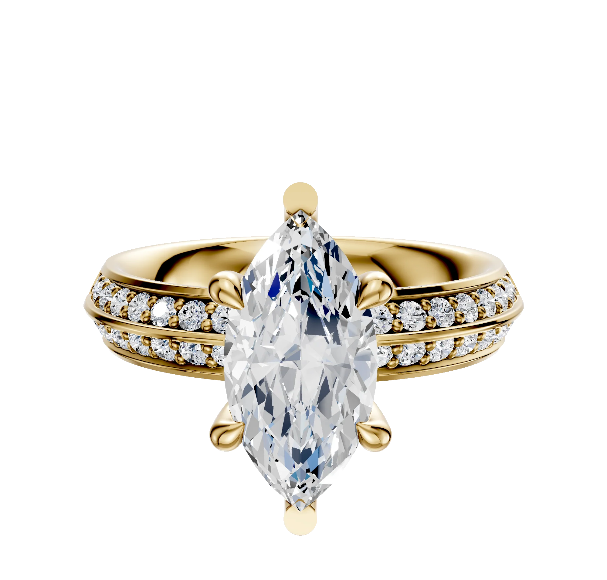 14K Yellow Gold 6 Prong Basket Classic Knife Edge 1-Row-Pave 2.5mm Engagement Ring