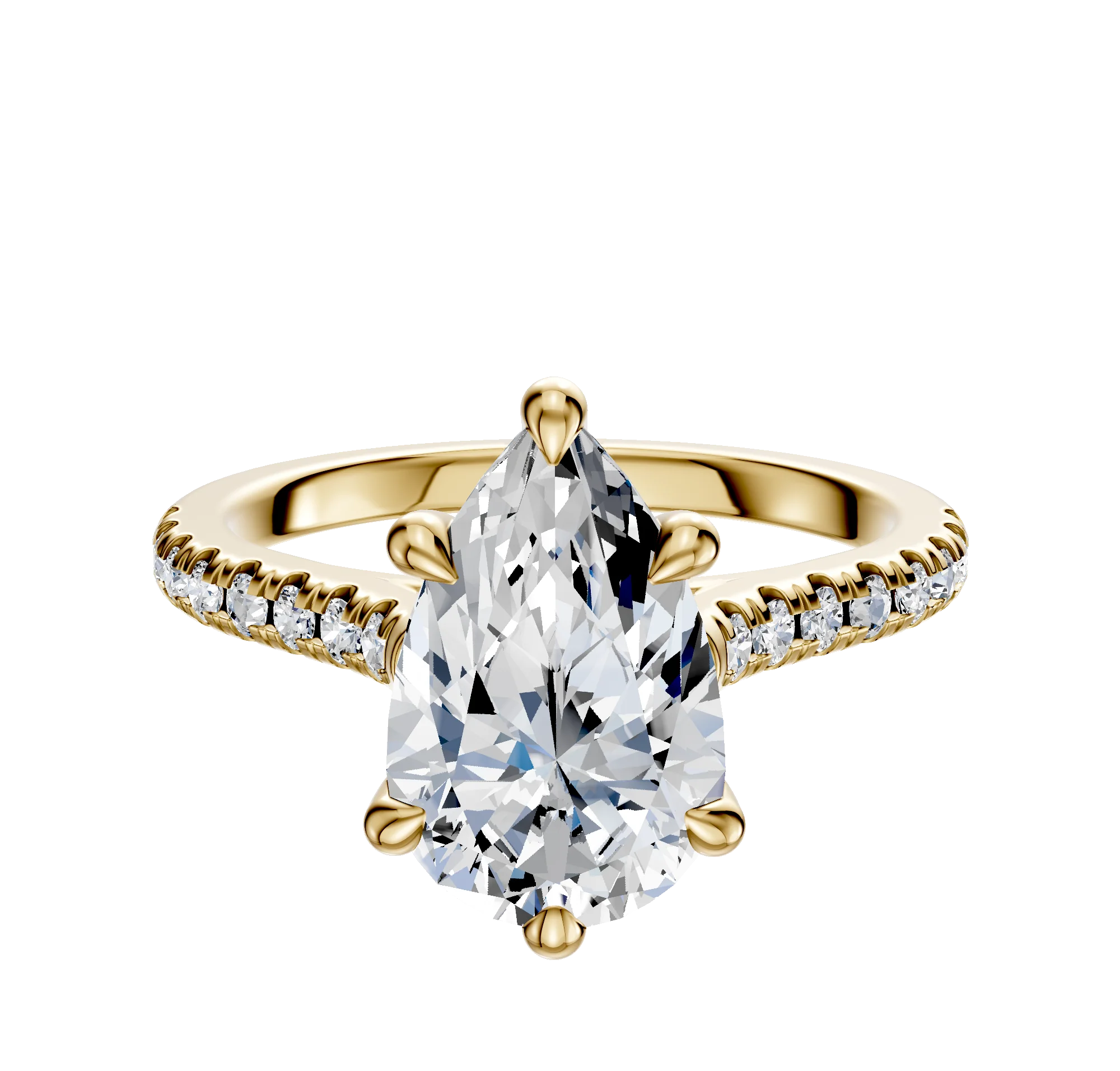 14K Yellow Gold 6 Prong Hidden Halo Cathedral Dome 1-Row-Pave 2.5mm Engagement Ring