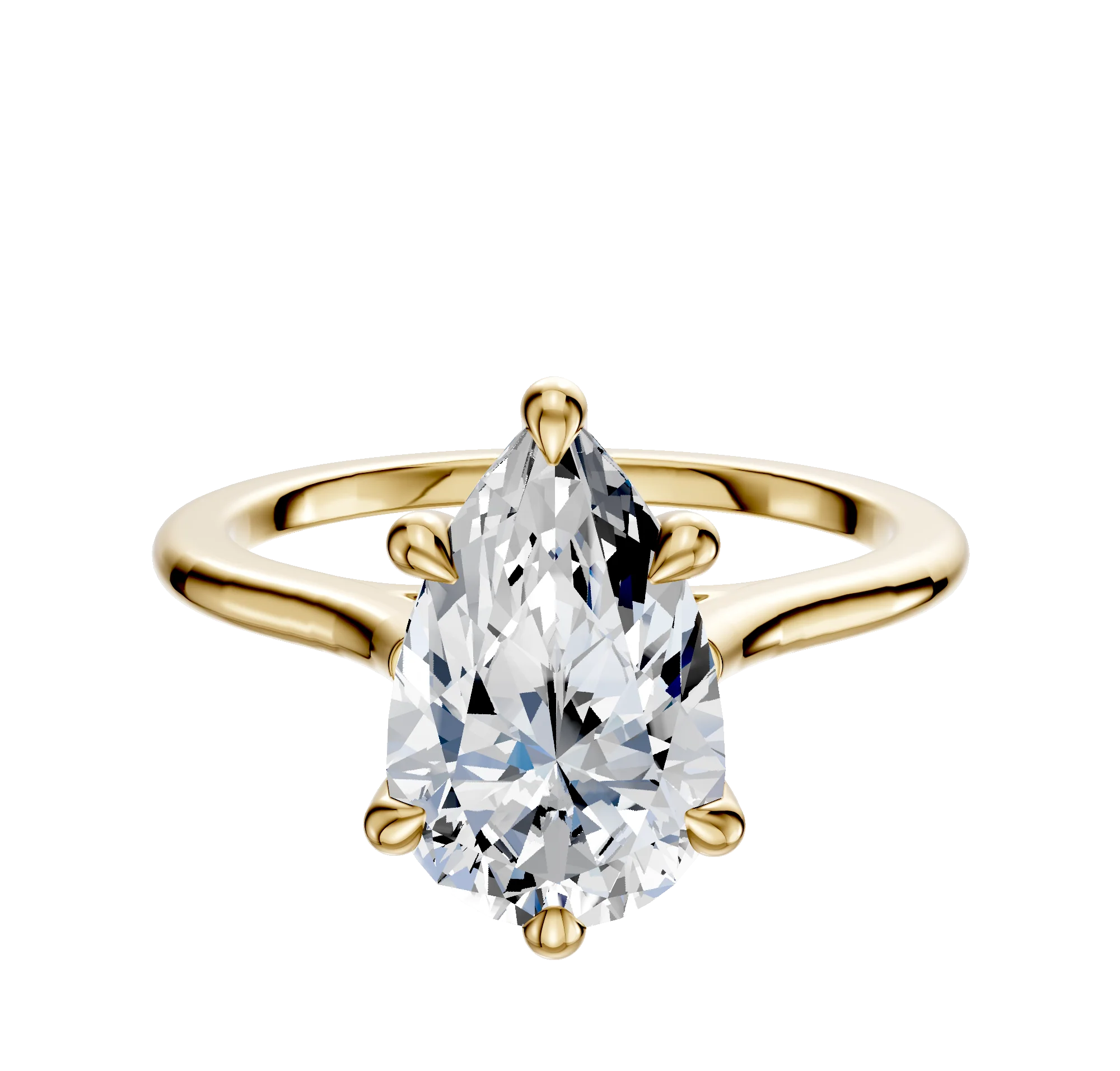 14K Yellow Gold 6 Prong Hidden Halo Cathedral Dome 1.5mm Engagement Ring
