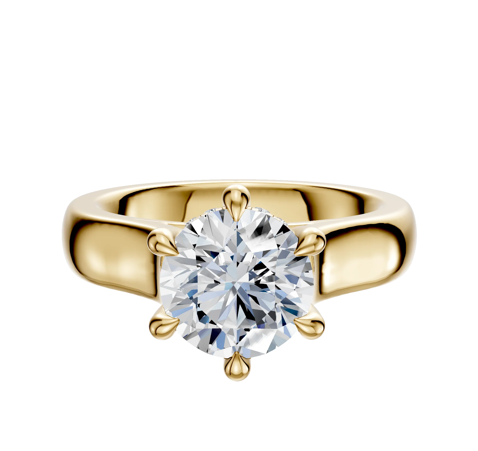 14K Yellow Gold 6 Prong Hidden Halo Cathedral Dome 4.0mm Engagement Ring