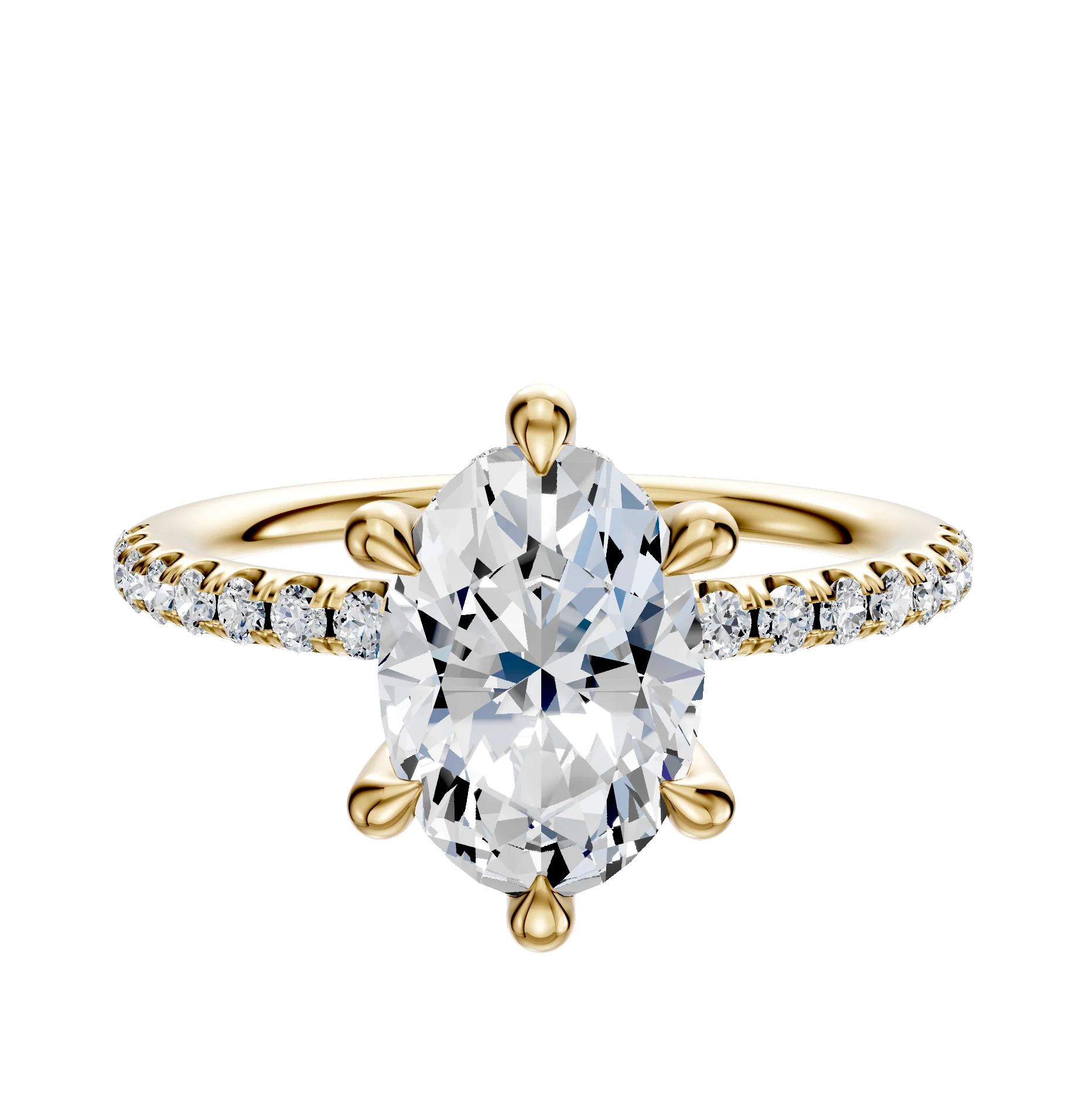14K Yellow Gold 6 Prong Hidden Halo Classic Dome 1-Row-Pave 2.5mm Engagement Ring