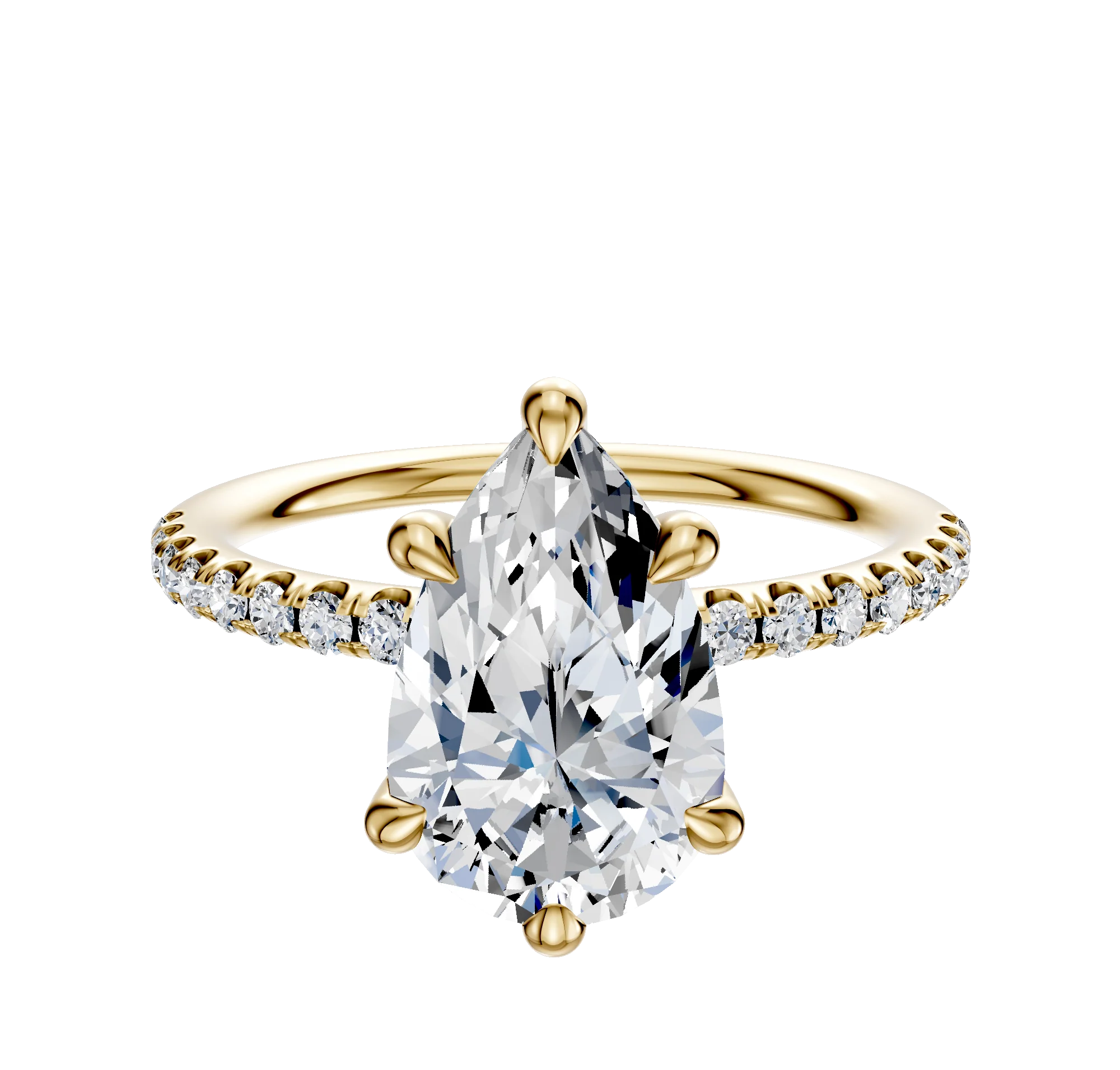 14K Yellow Gold 6 Prong Hidden Halo Classic Dome 1-Row-Pave 2.5mm Engagement Ring