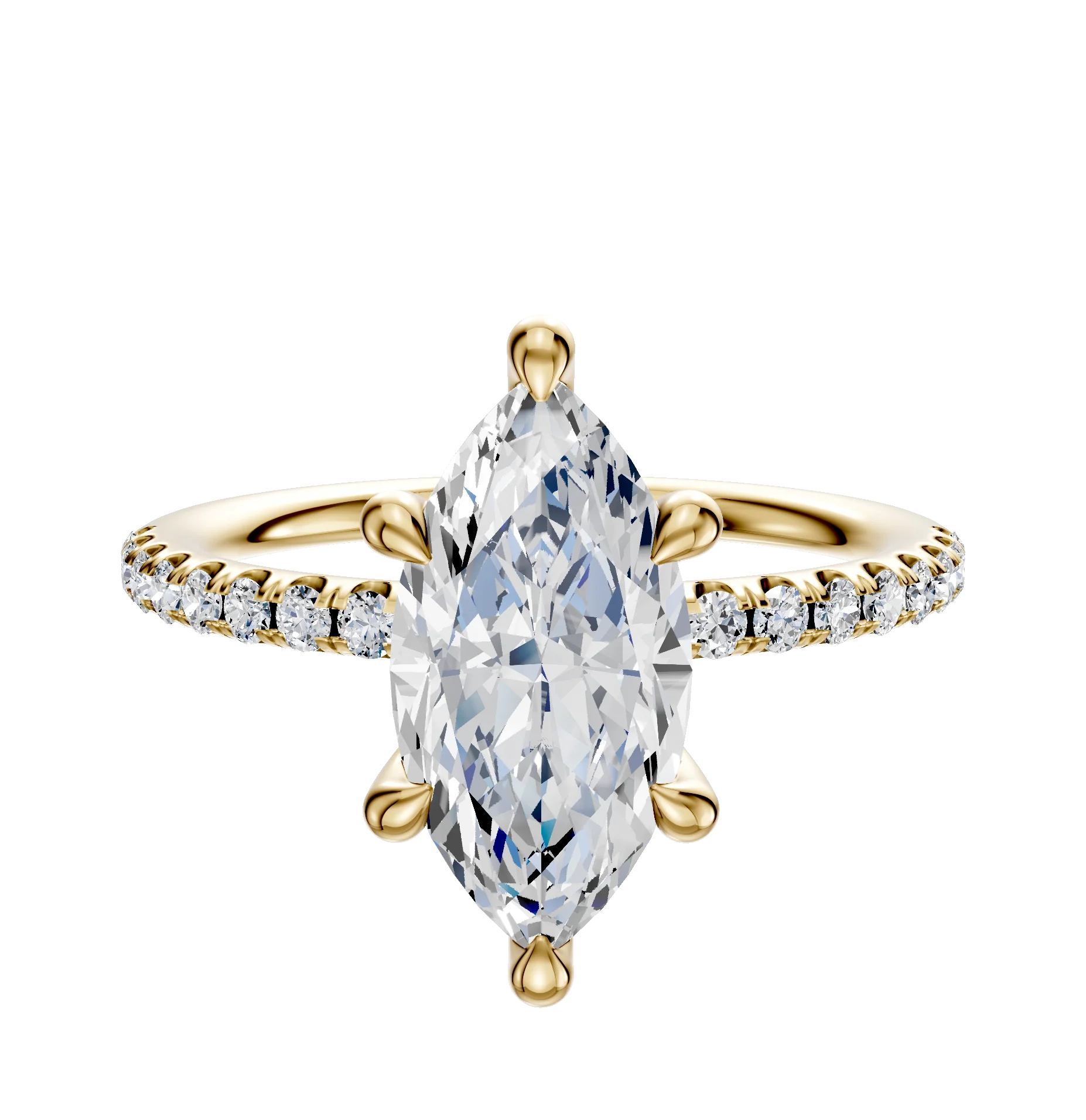 14K Yellow Gold 6 Prong Hidden Halo Classic Dome 1-Row-Pave 2.5mm Engagement Ring