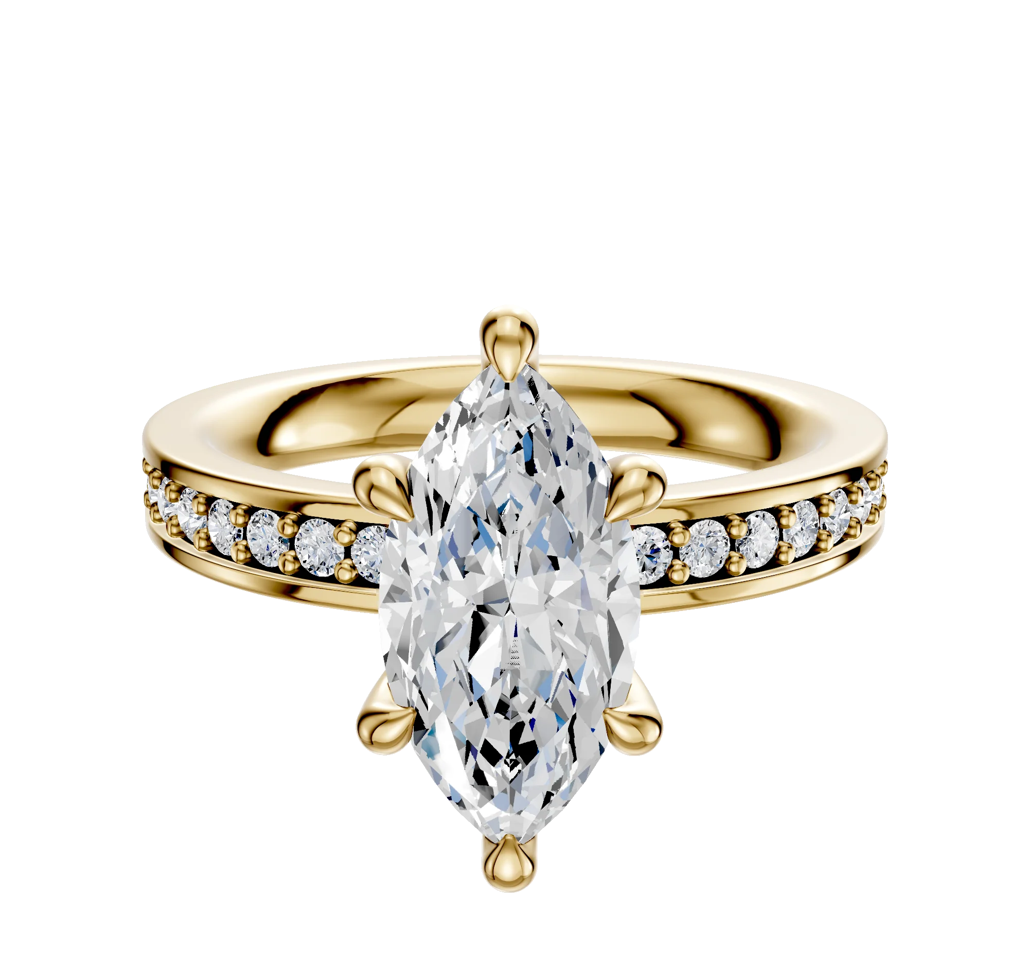 14K Yellow Gold 6 Prong Hidden Halo Classic Flat 1-Row-Pave 2.5mm Engagement Ring
