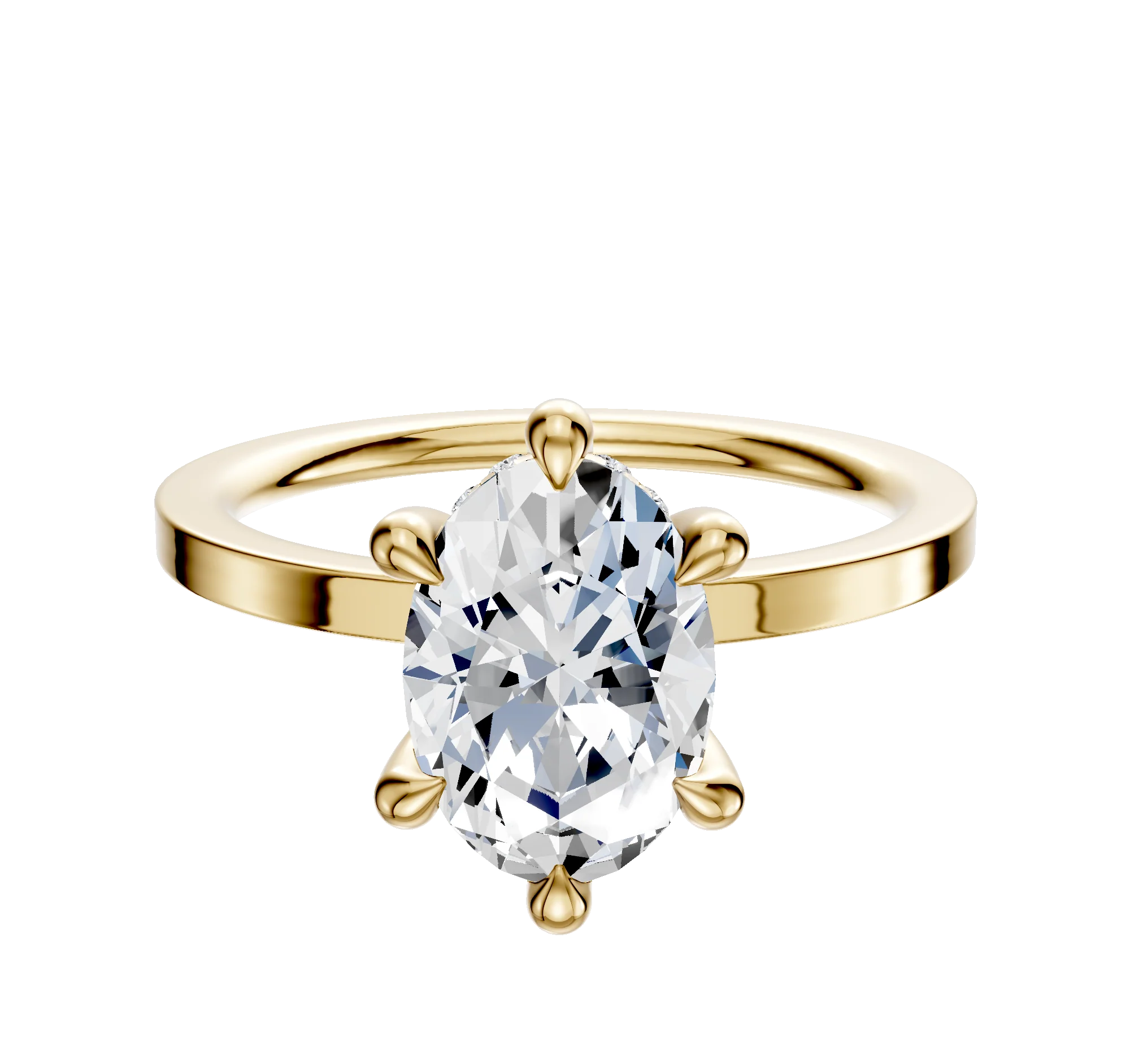 14K Yellow Gold 6 Prong Hidden Halo Classic Flat 1.5mm Engagement Ring