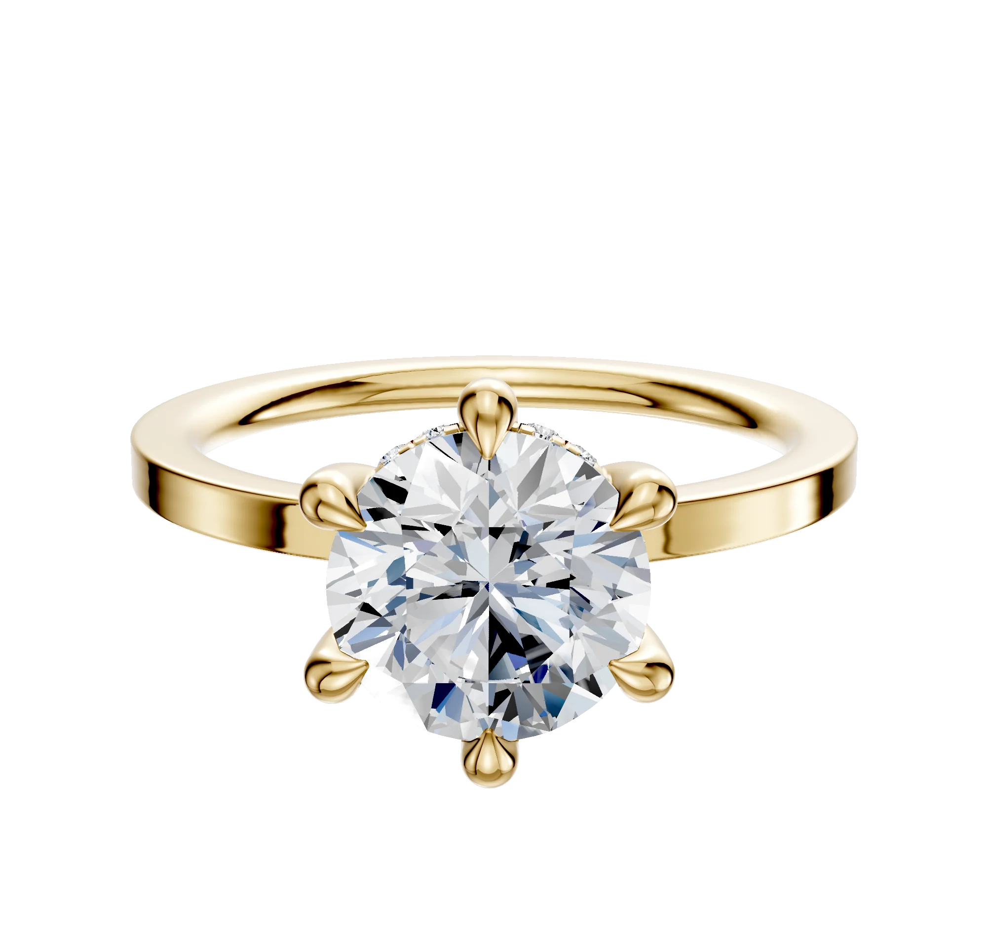 14K Yellow Gold 6 Prong Hidden Halo Classic Flat 1.5mm Engagement Ring
