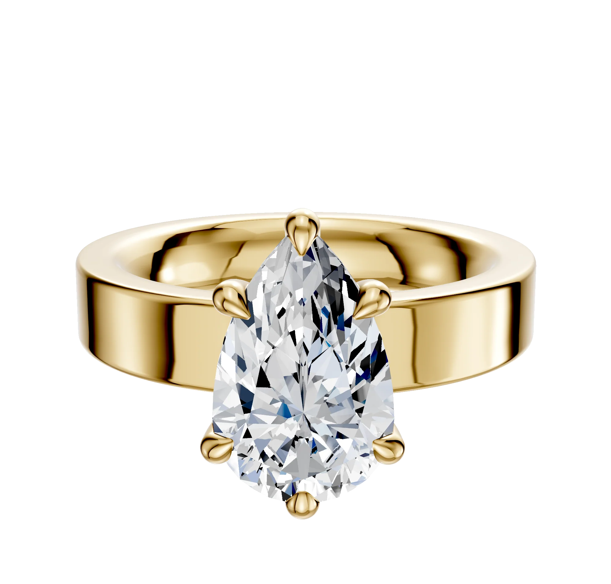 14K Yellow Gold 6 Prong Hidden Halo Classic Flat 4.0mm Engagement Ring