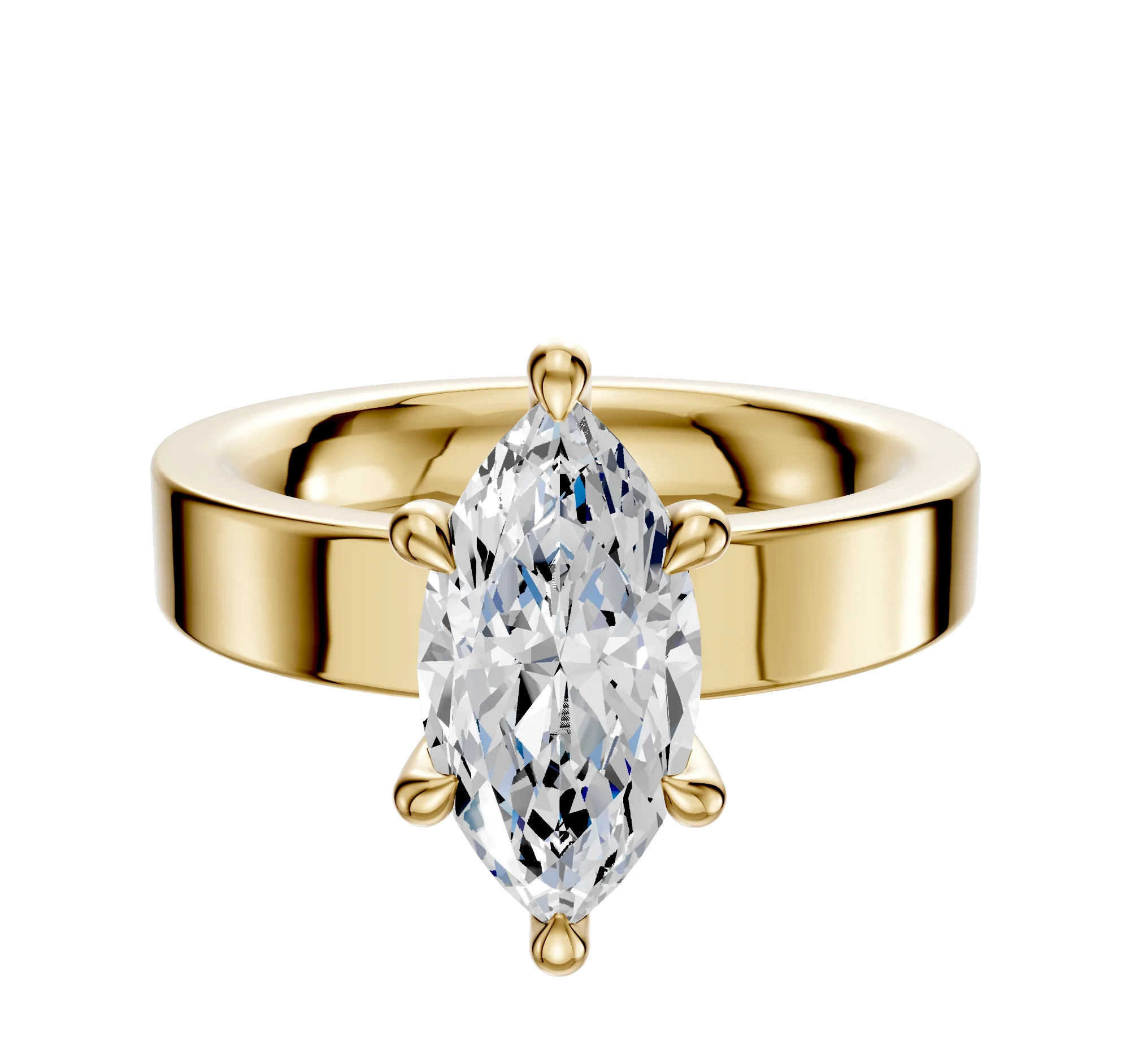 14K Yellow Gold 6 Prong Hidden Halo Classic Flat 4.0mm Engagement Ring