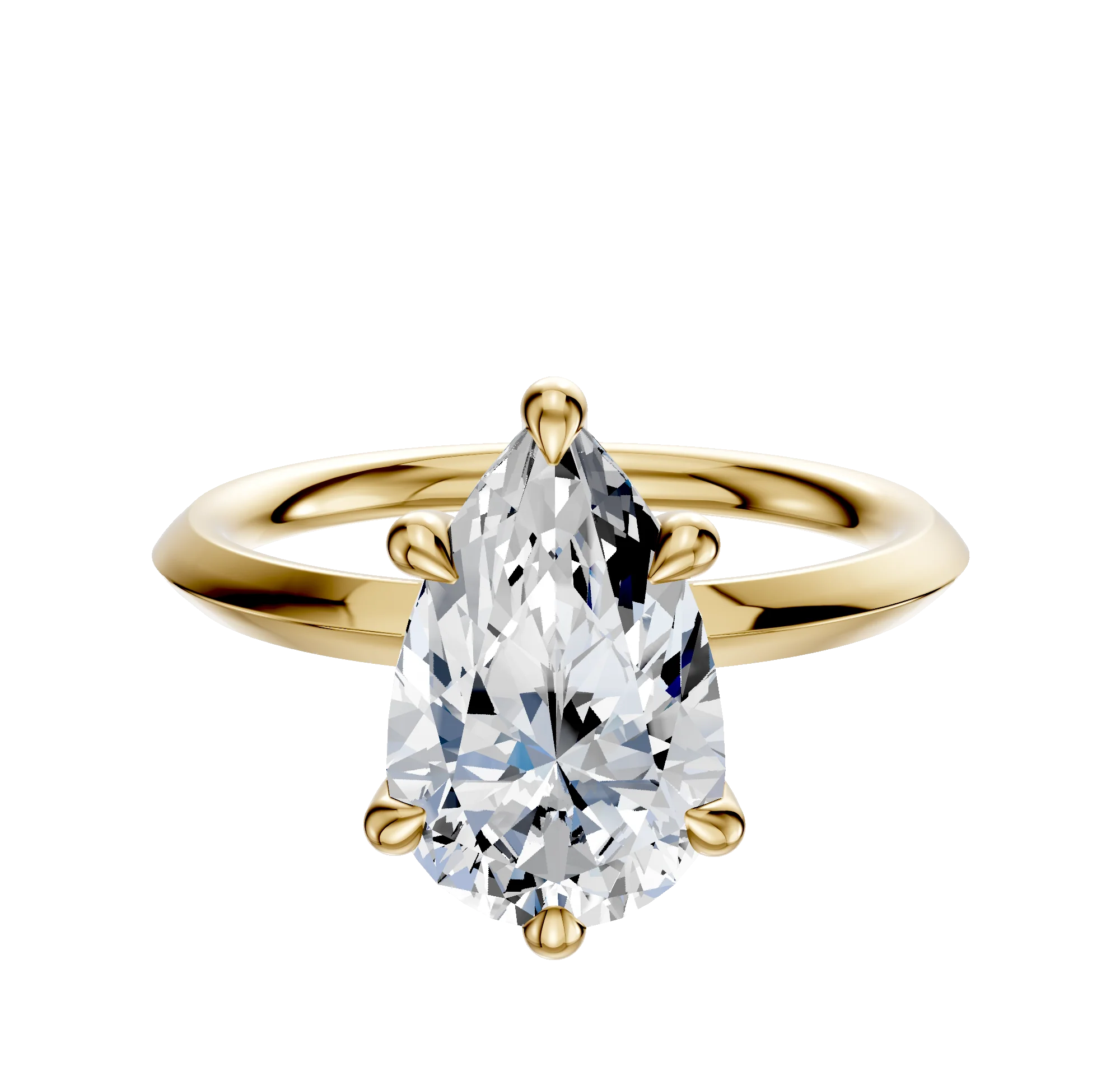 14K Yellow Gold 6 Prong Hidden Halo Classic Knife Edge 2.0mm Engagement Ring